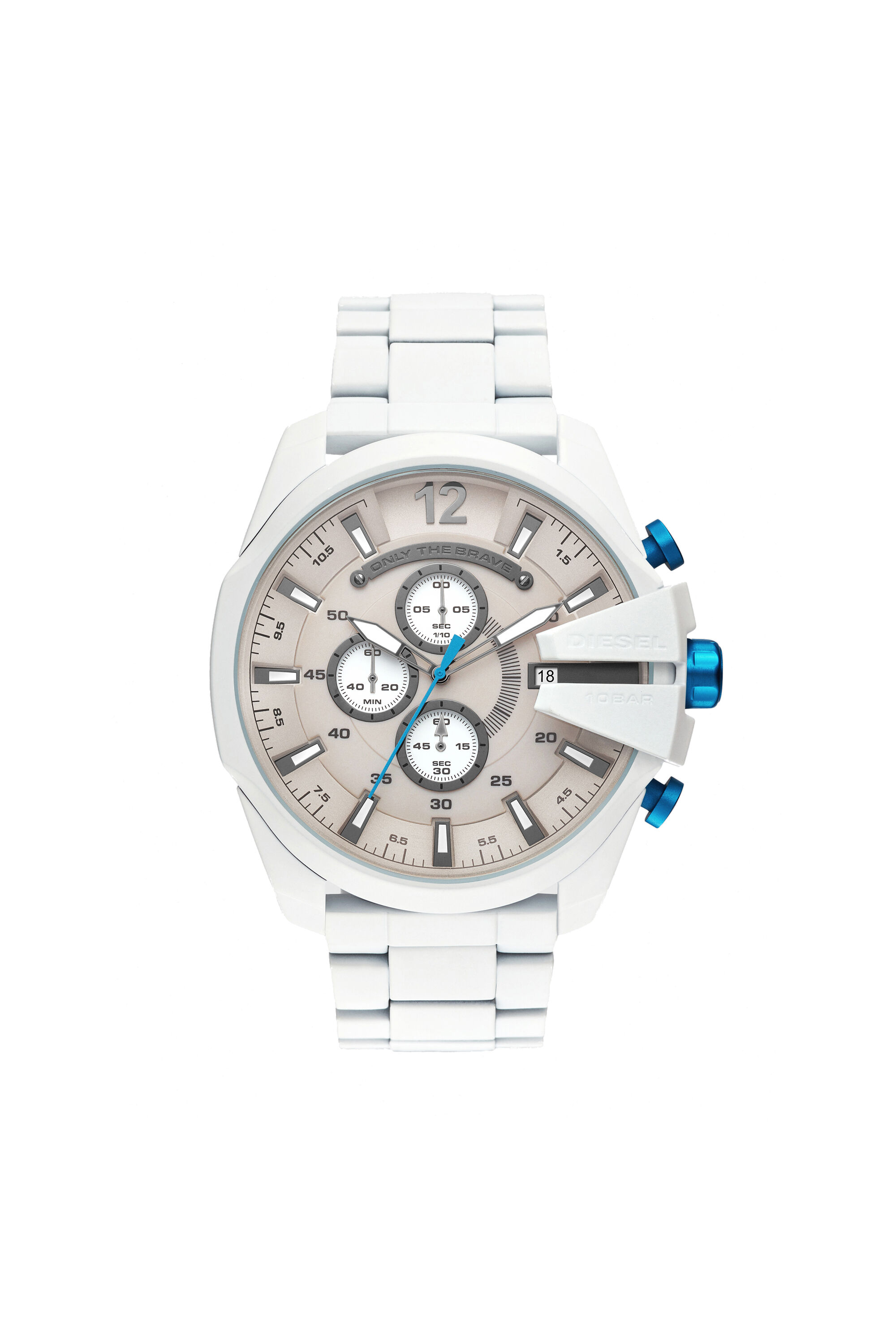 Diesel - DZ4502, Man's Mega Chief chronograph white stainless steel watch in White/Blue - 1