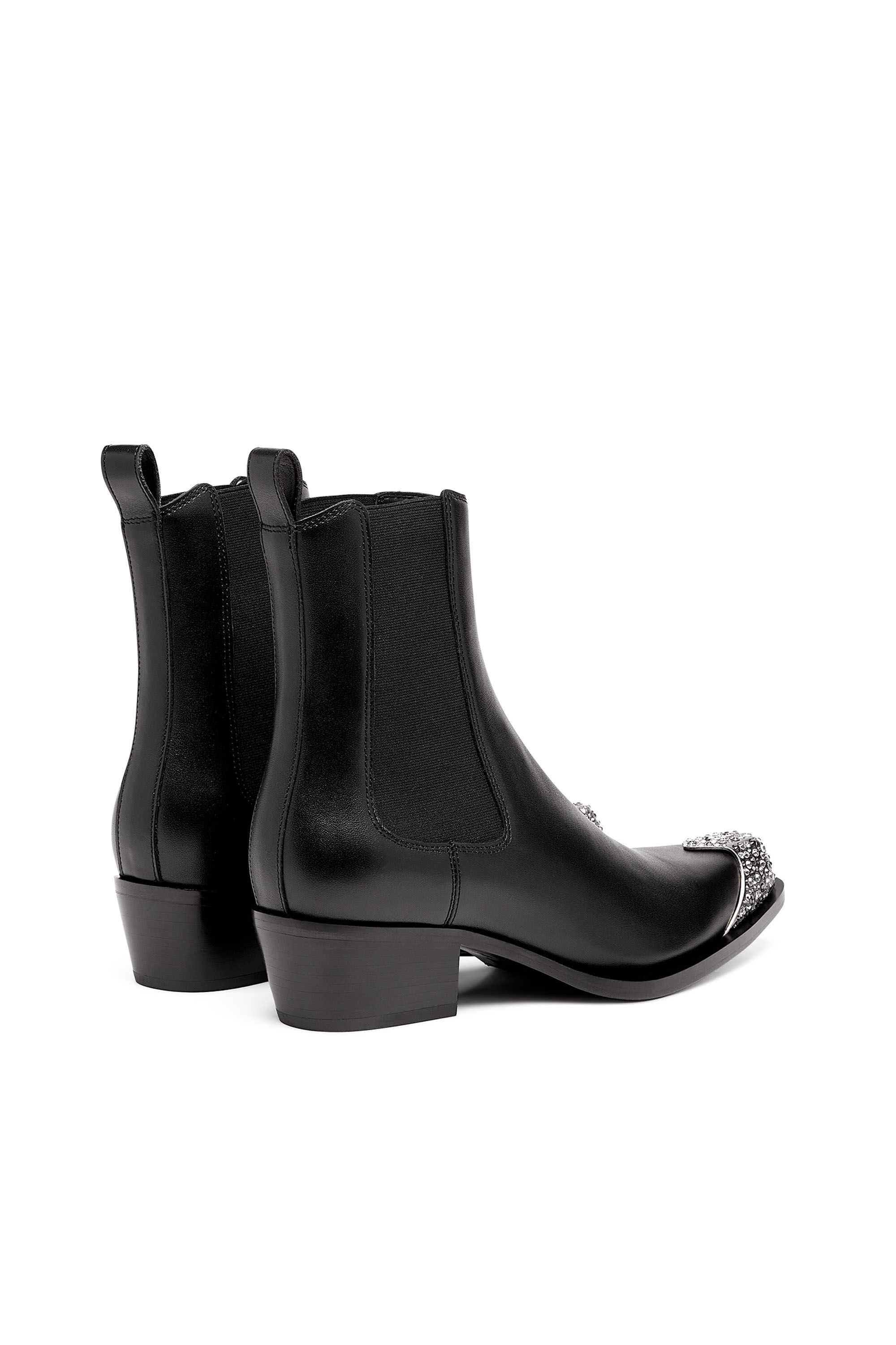 Diesel - D-CALAMITY AB, Female's D-Calamity AB - Leather boots with crystal toe cap in Black - 3