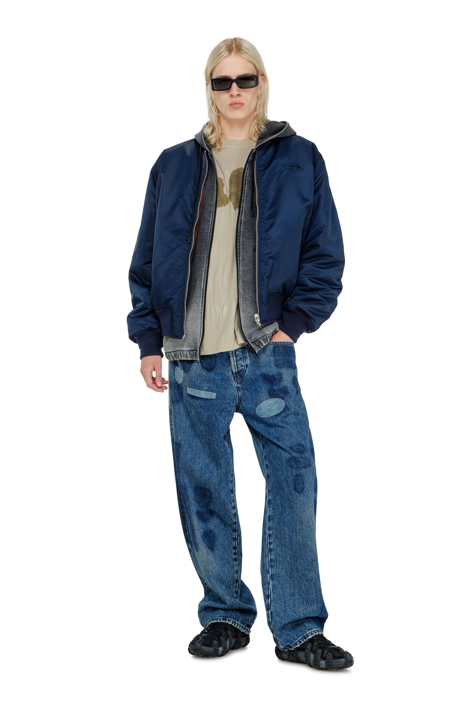 Diesel - W-TYPE-D1, Man's Padded bomber jacket with Oval D embroidery in Navy Blue - 1