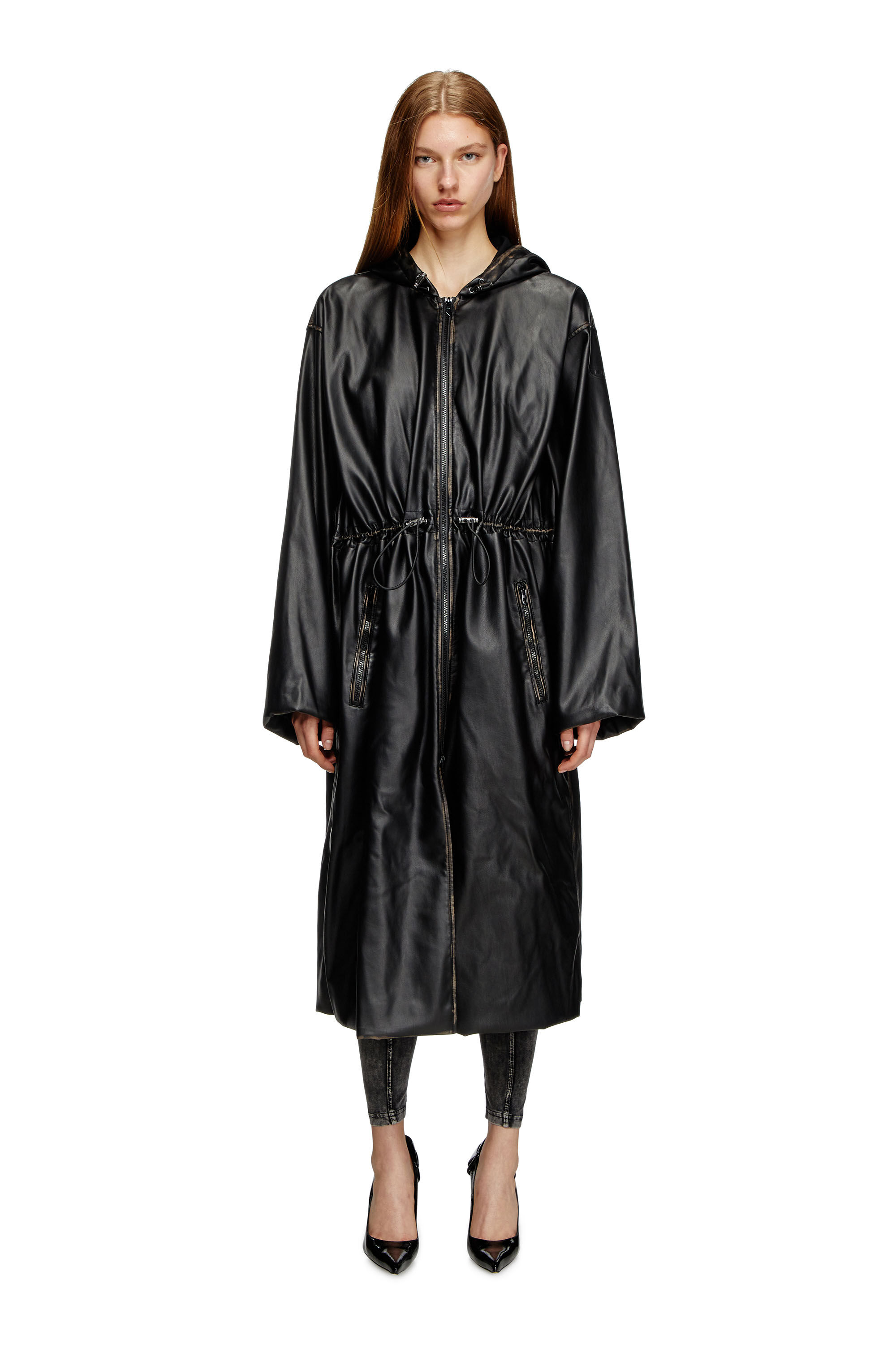 Women's Distressed utilitarian hooded coat | Black | Diesel