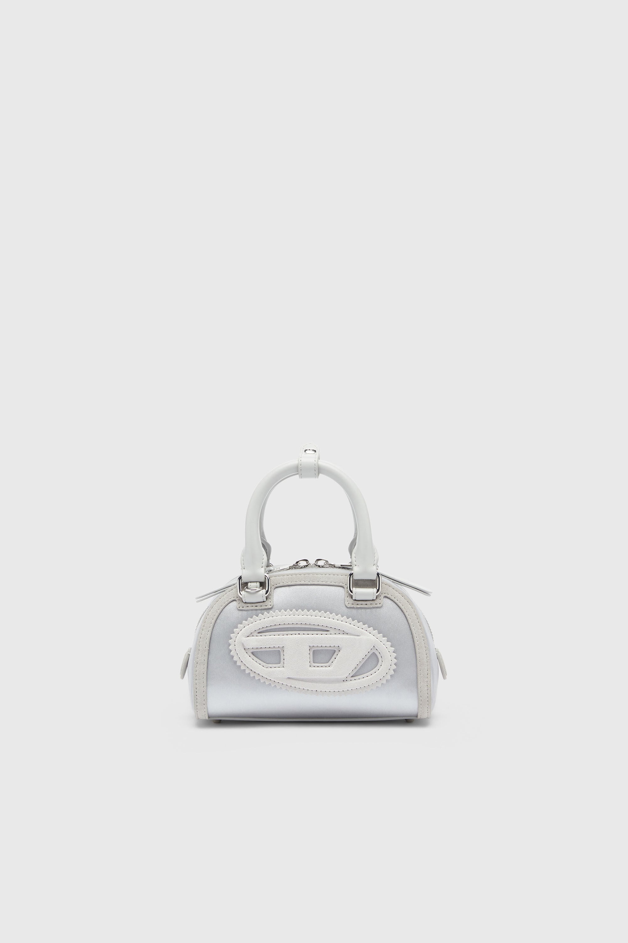 Diesel - 1DR DOME CROSSBODY, 1DR Dome - Peque&ntilde;o bolso bandolera de sat&eacute;n y ante Mujer in Plateado - 2