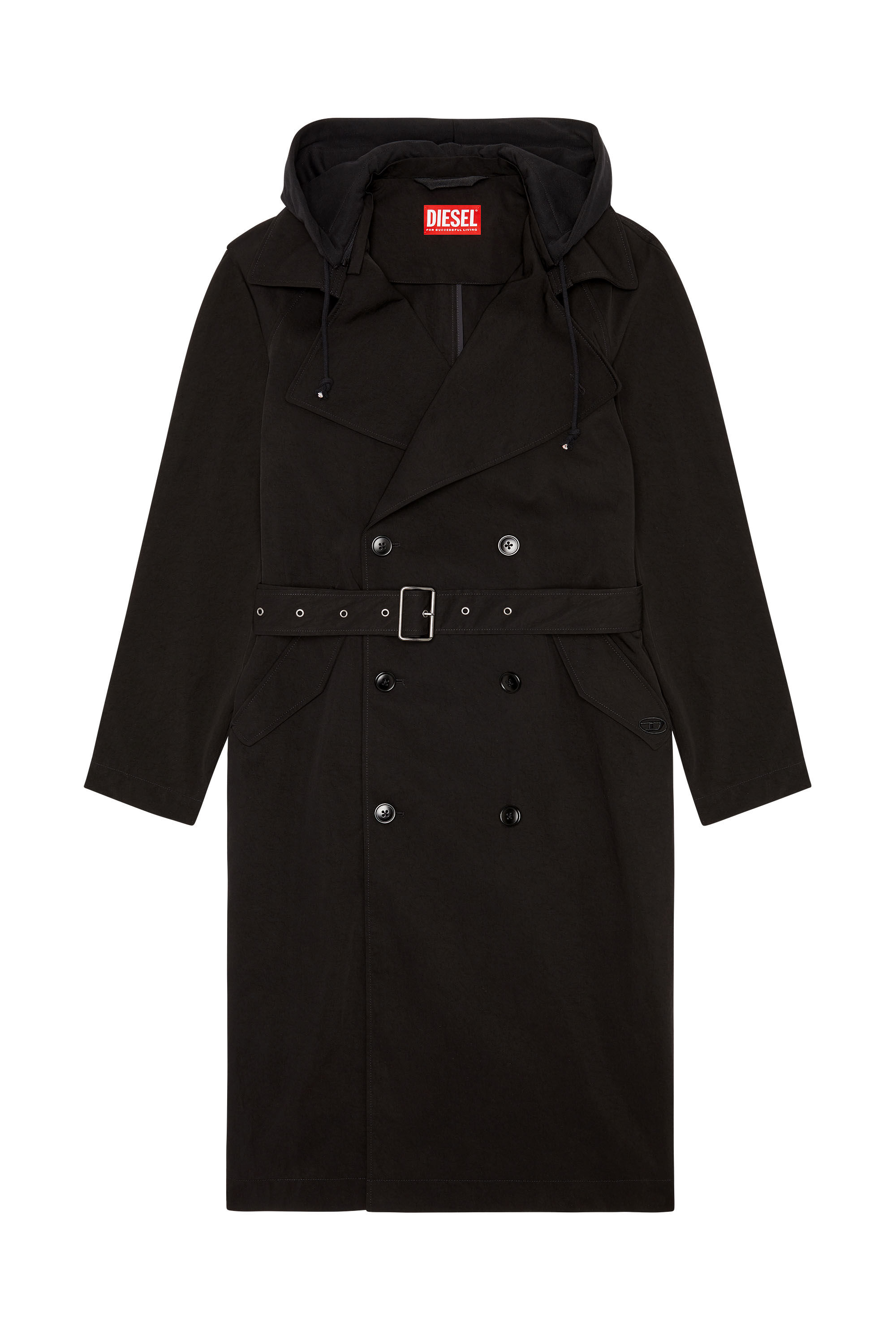 Diesel - J-MATTHEW, Male's Trench in nylon twill with hood in Black - 2