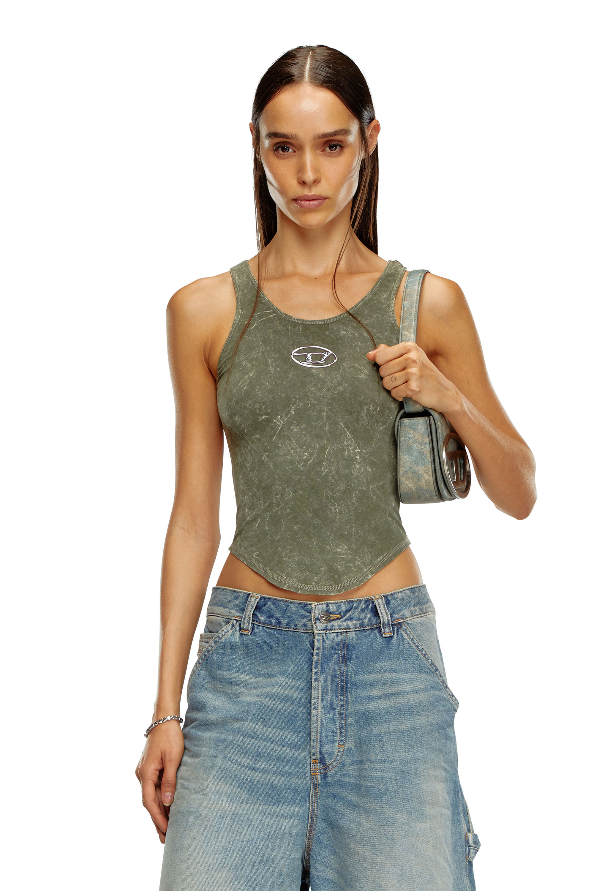 Diesel - T-AVENA-P1, Top ouvert à l'arrière avec effet marbré Femme in Vert - 3