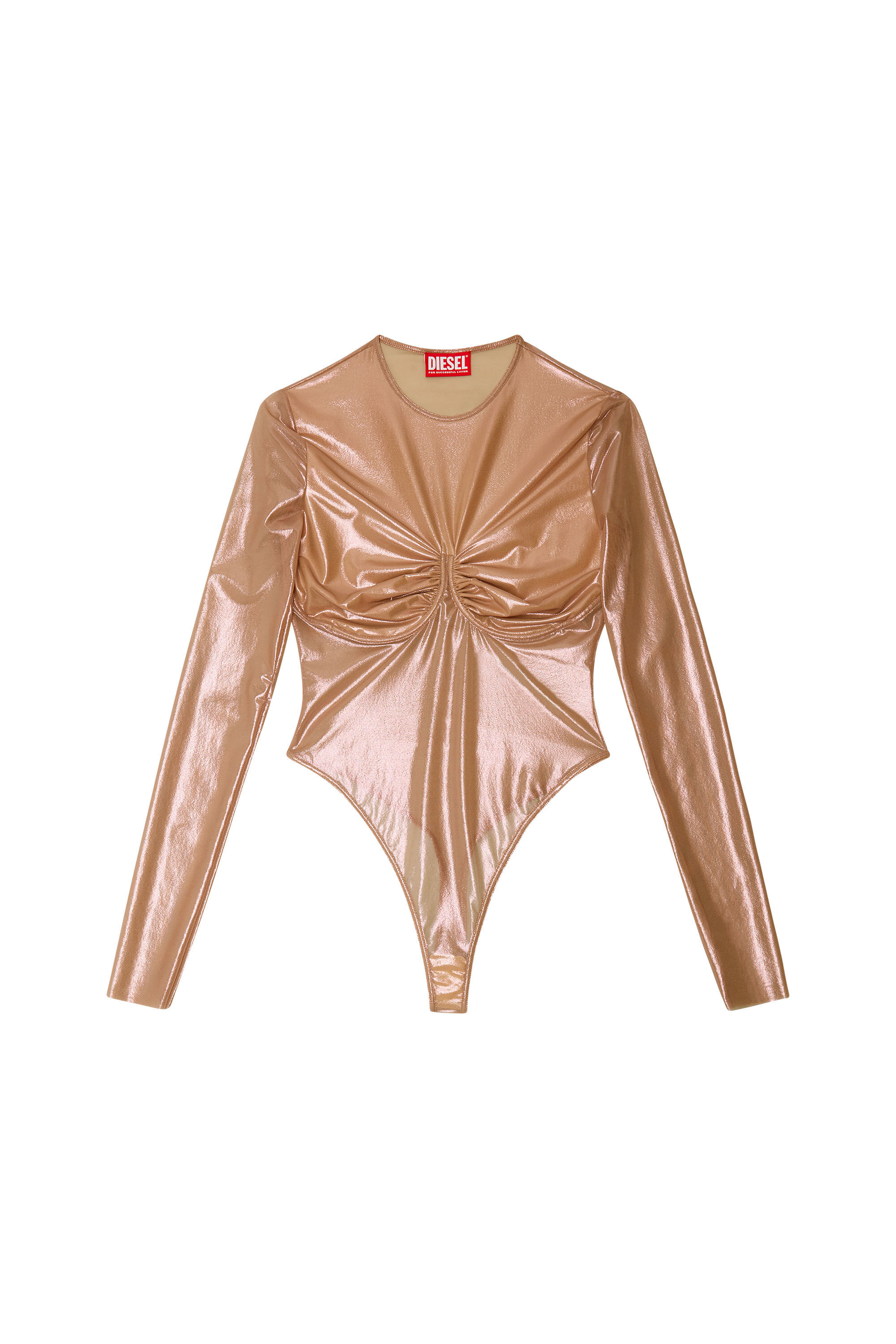 Diesel - T-NIKKI, Female's Metallic tulle top with bra detail in Nude - 2