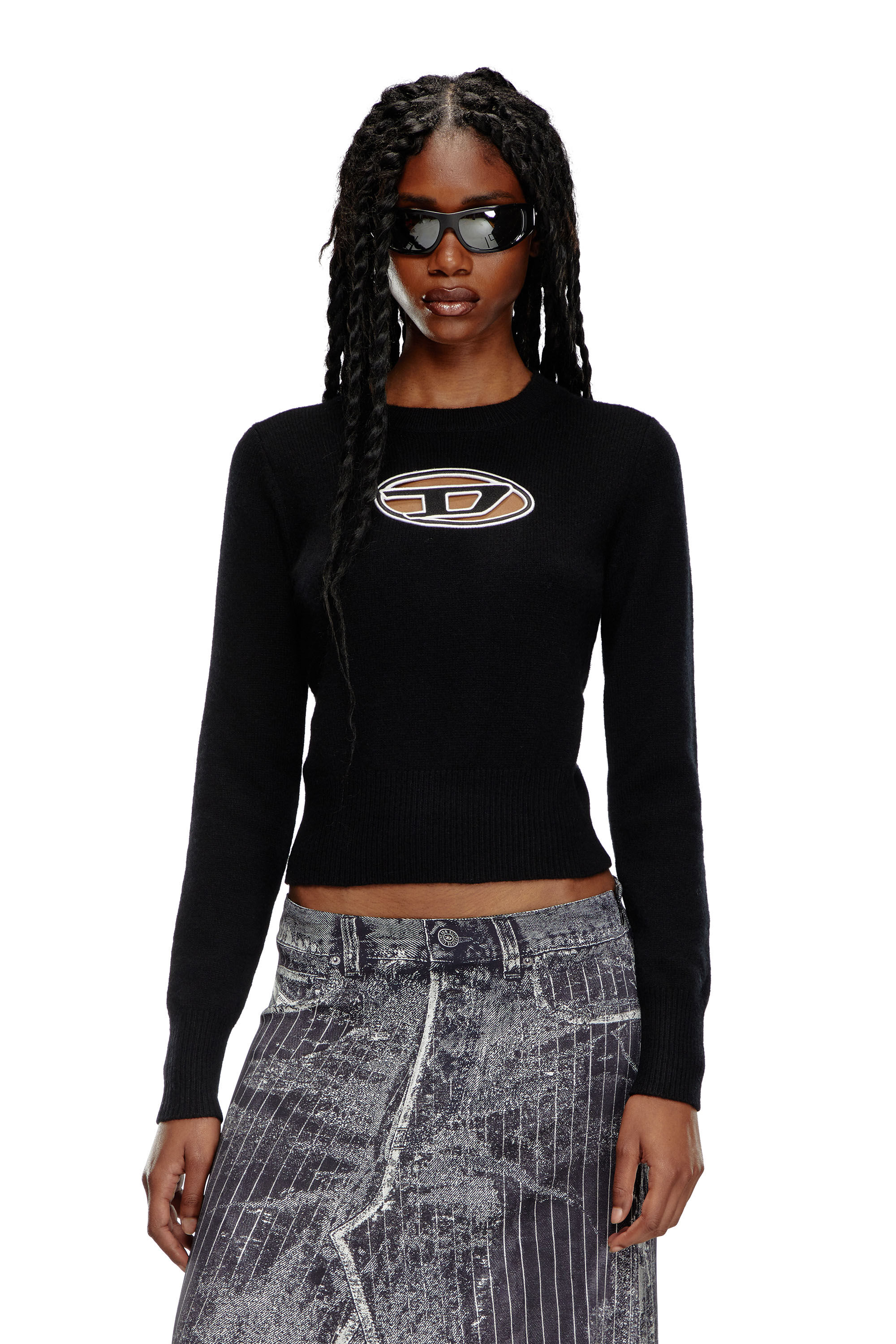 Diesel - M-AREESA, Female's Jumper with embroidered cut-out logo in Black - 3