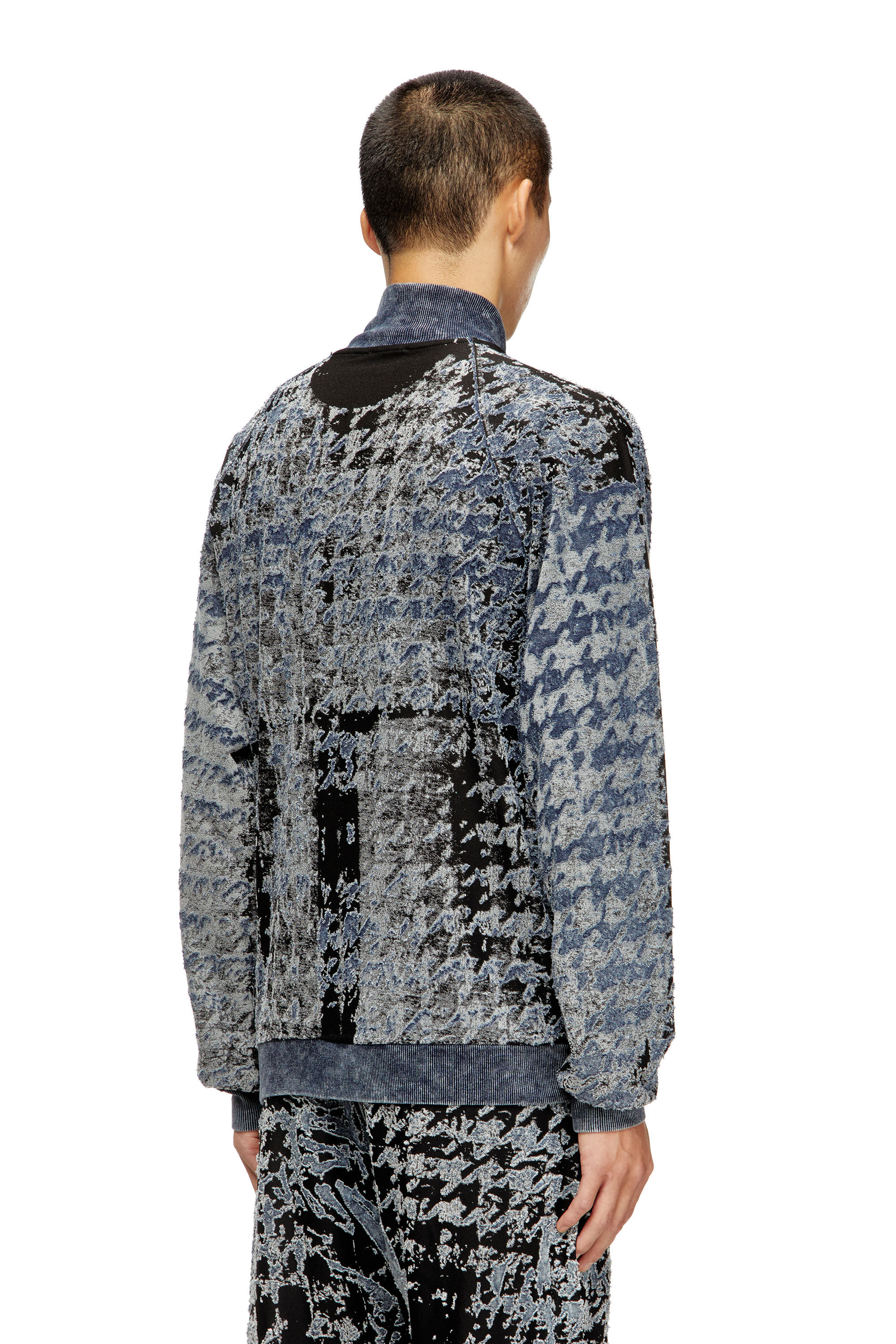 Diesel - S-CORR, Male's Devoré houndstooth zip-up top in Blue/Black - 5