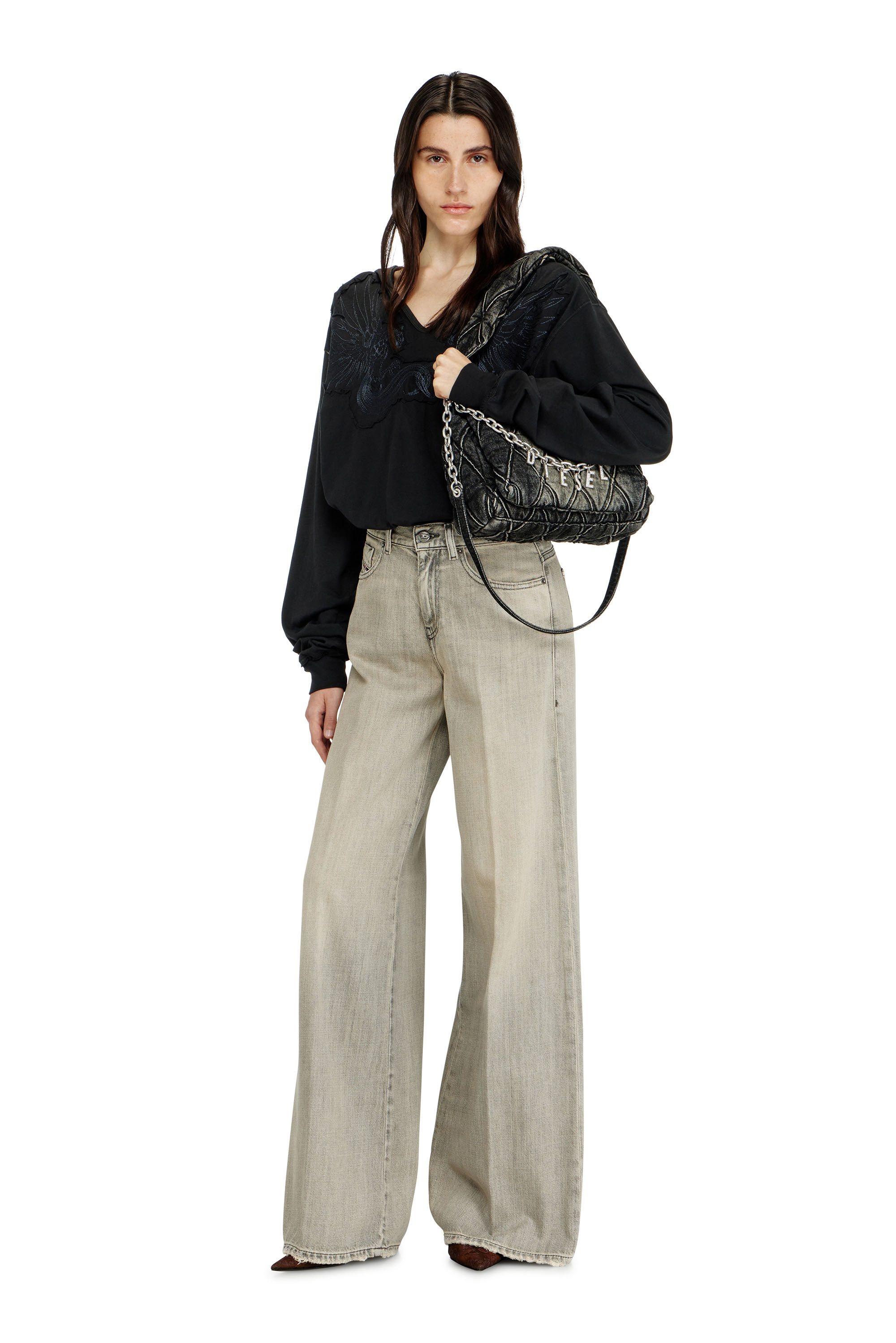 Diesel - CHARM-D SHOULDER S, Charm-D-Bolso de hombro peque&ntilde;o de denim acolchado Mujer in Negro - 1