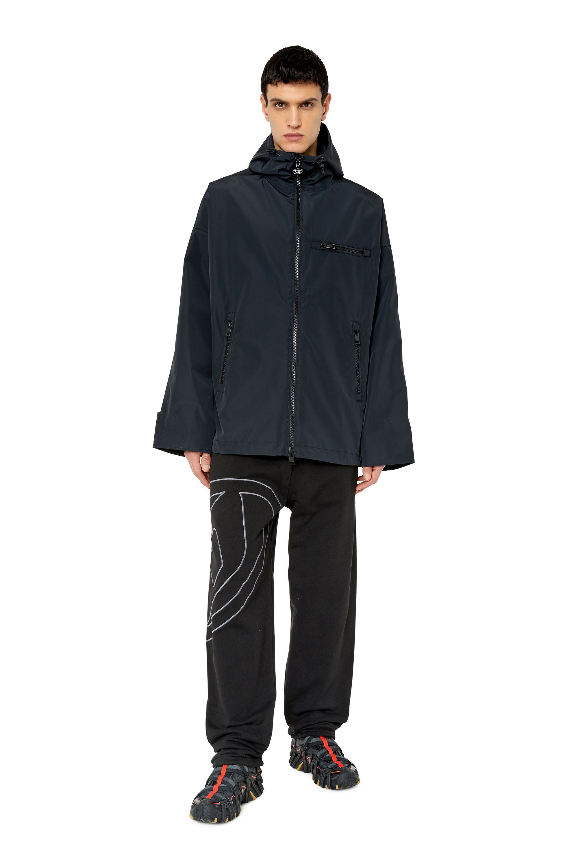 Diesel - W-HENNES, Male's Hooded jacket with piped logo in Black - 1