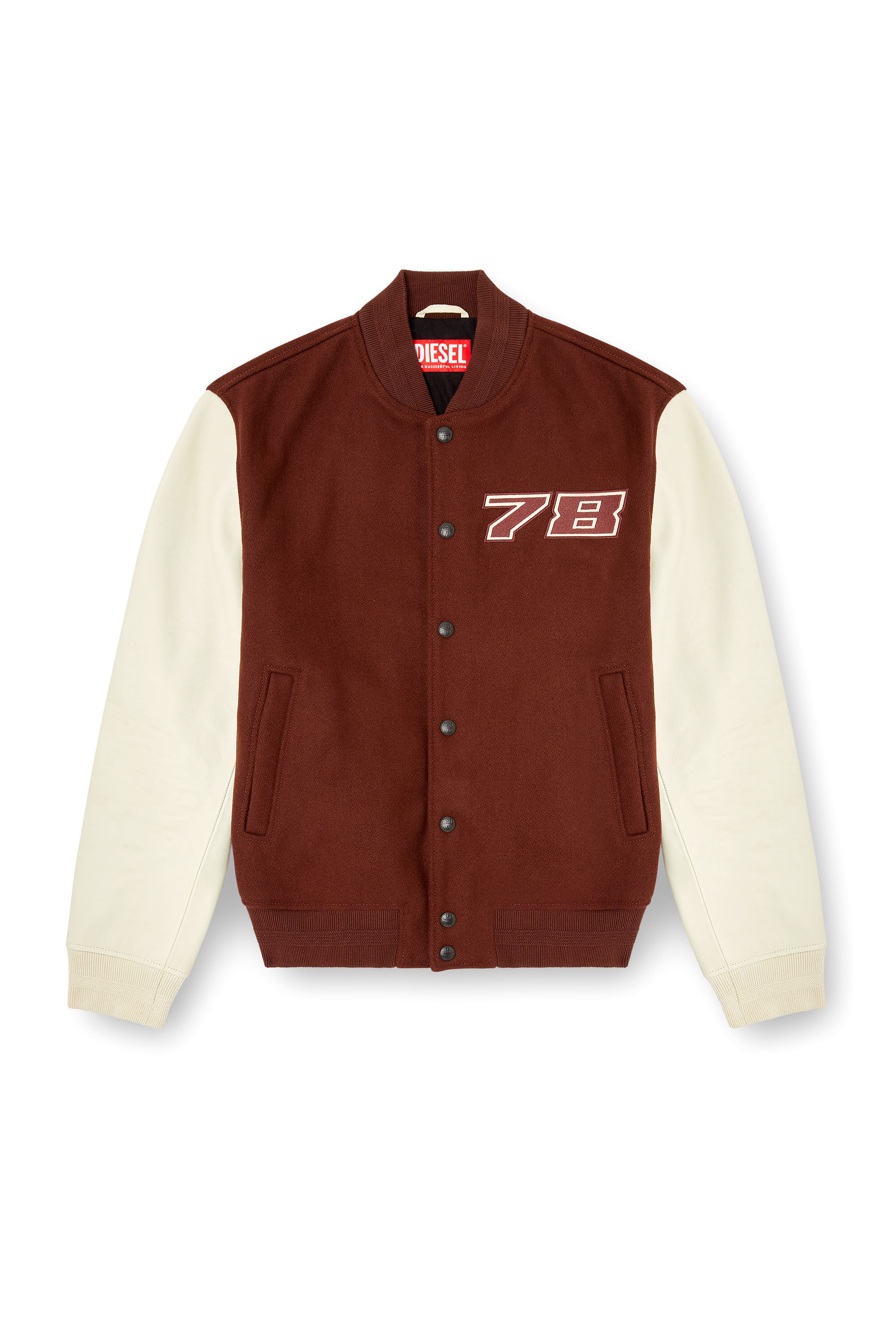 Men's Padded bomber jacket in wool and leather | Brown | Diesel