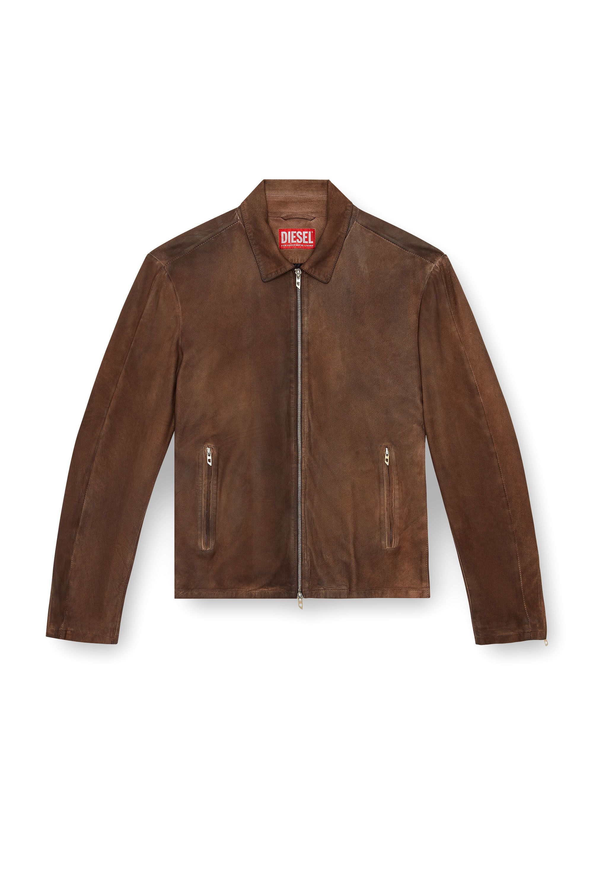 Diesel - L-CROMBE, Male's Blouson jacket in treated leather in Brown - 2