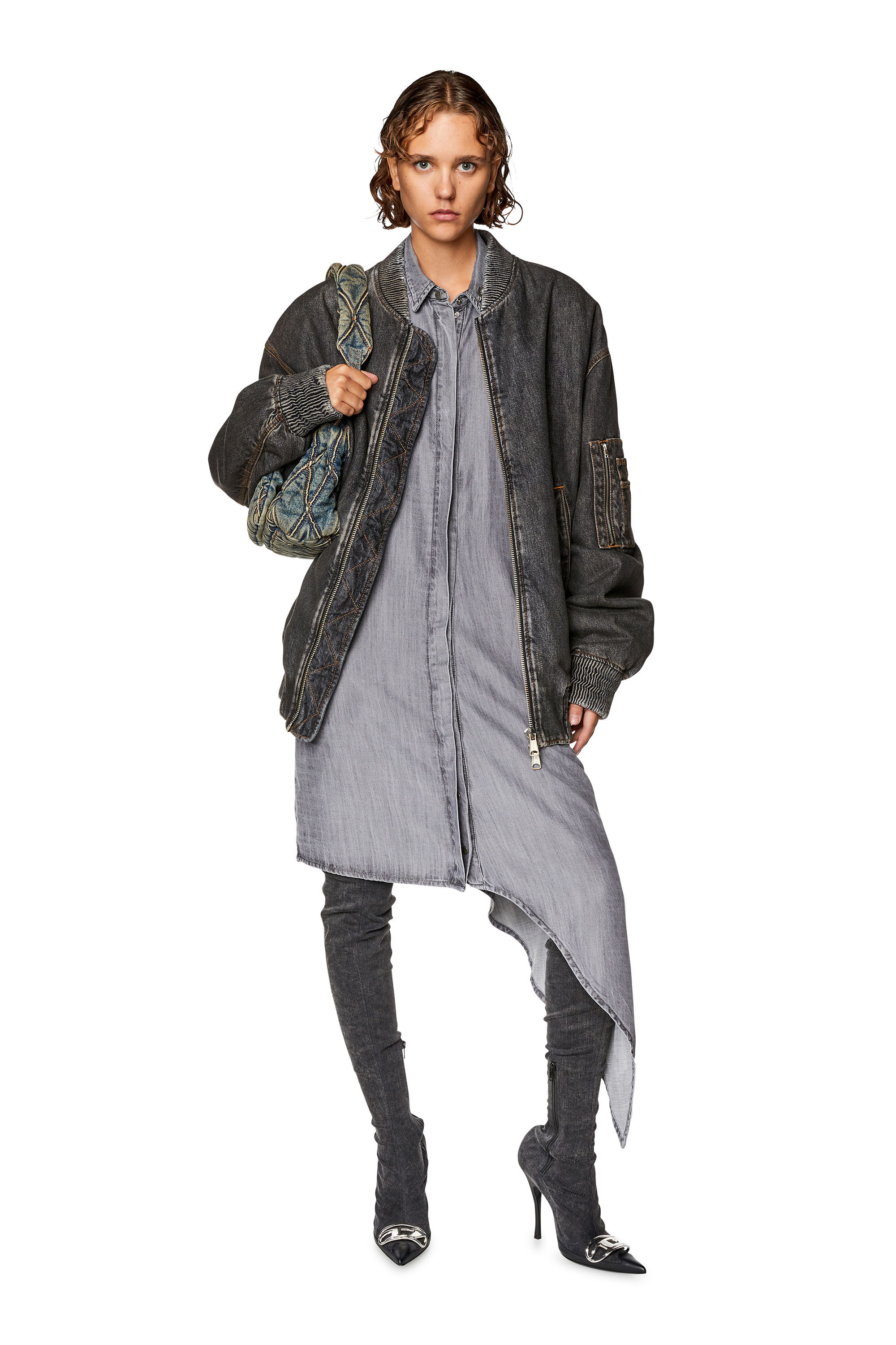 Diesel - DE-TRISS, Robe chemise en denim léger Femme in Gris - 1