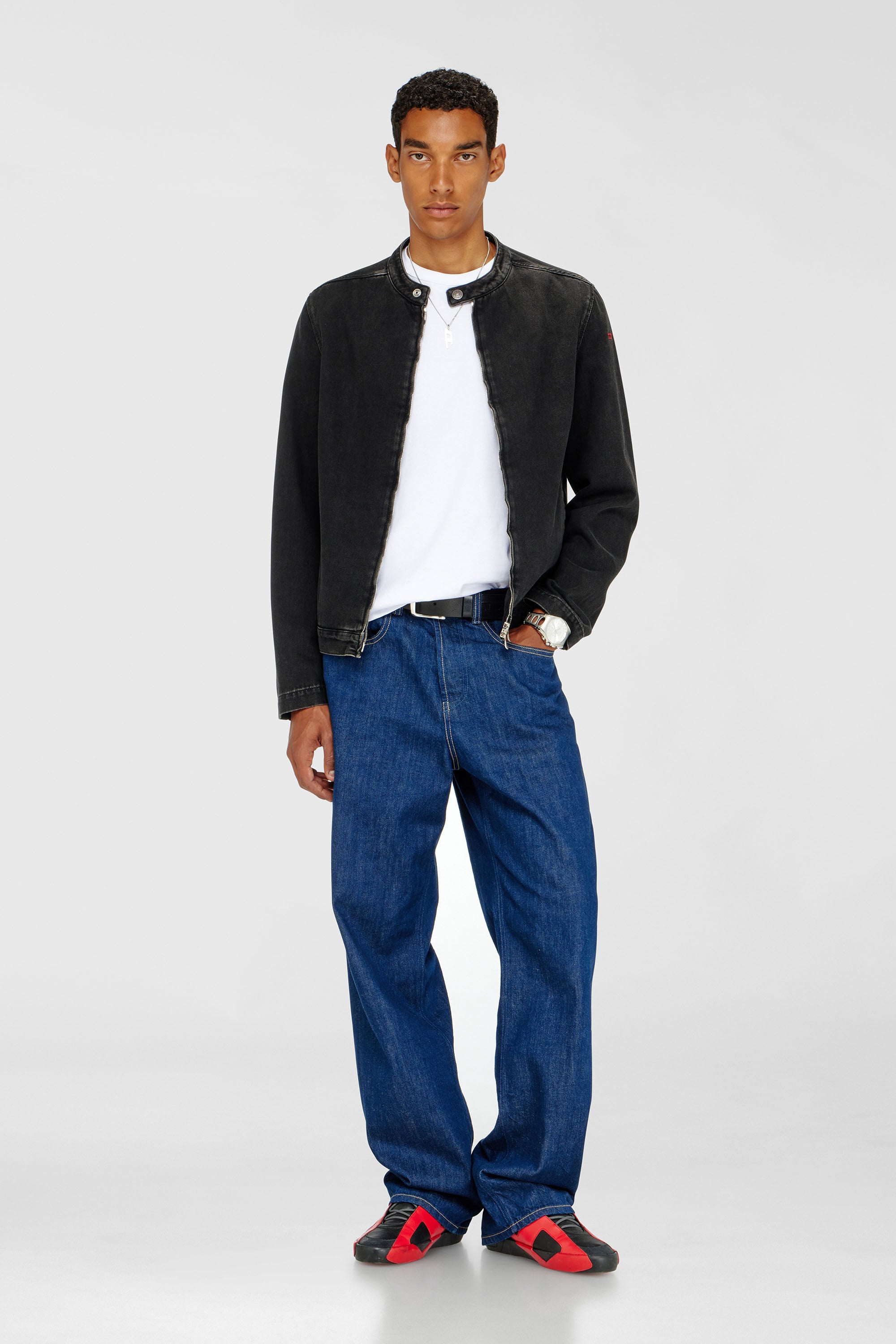 Diesel - D-GLORY, Male's Moto jacket in clean-wash denim in Black - 1