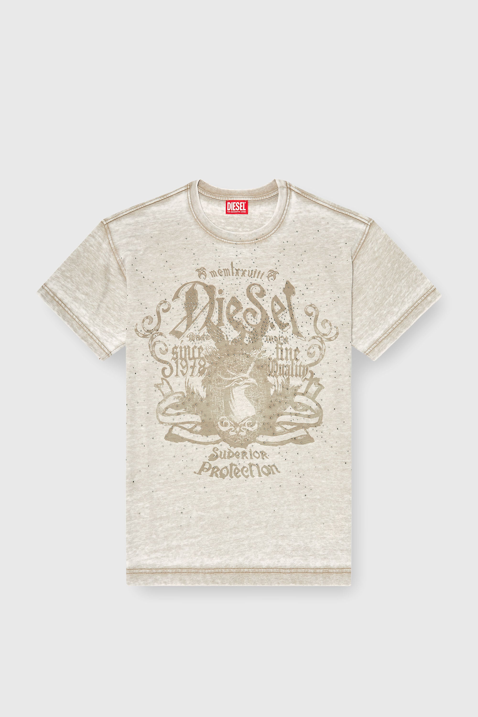 Diesel - T-NORM-AA8, Male's Jersey T-shirt with burnout wash and studs in Beige - 2