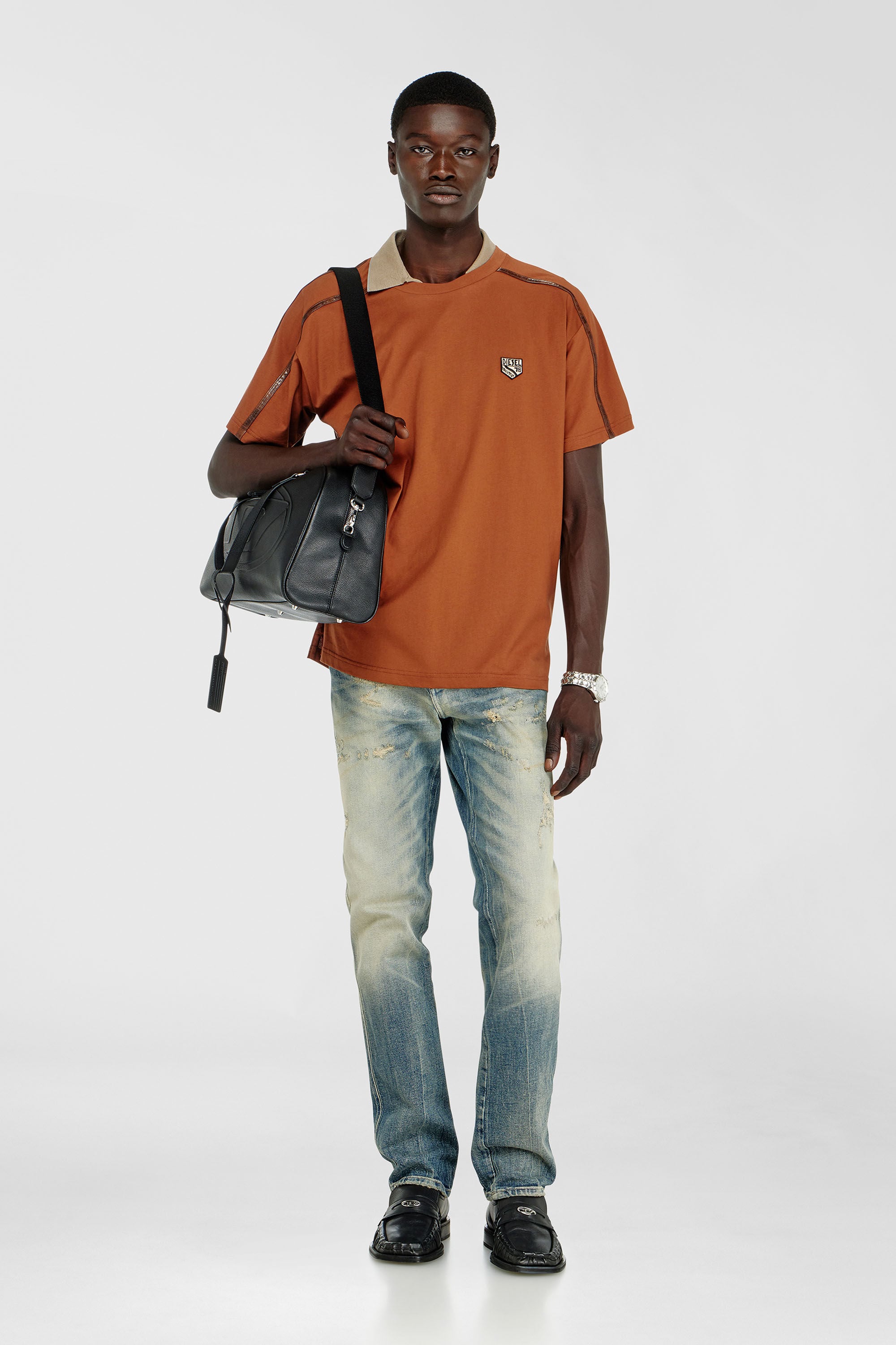 Diesel - T-NORM-FL, Camiseta con ribetes en contraste y parche con logo Hombre in Naranja - 1