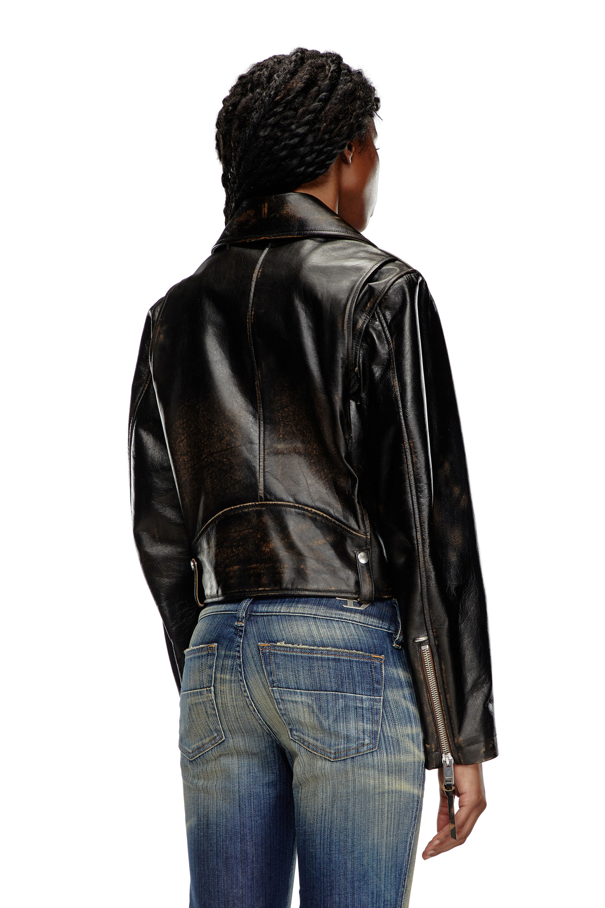 Diesel - L-EDMEA-CL, Female's Biker jacket in treated leather in Black - 5
