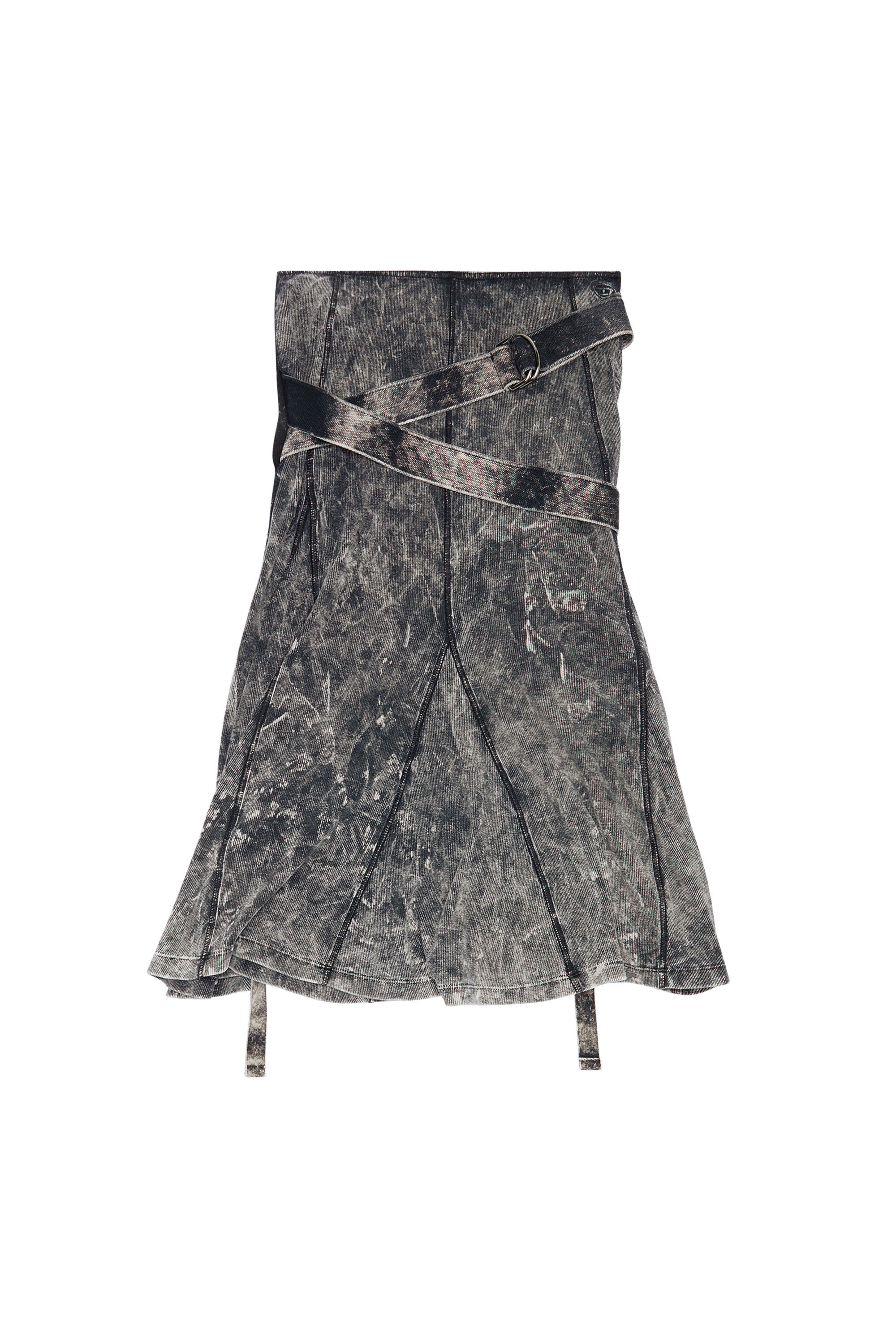 Women's Ribbed godet skirt with marble wash | Black | Diesel