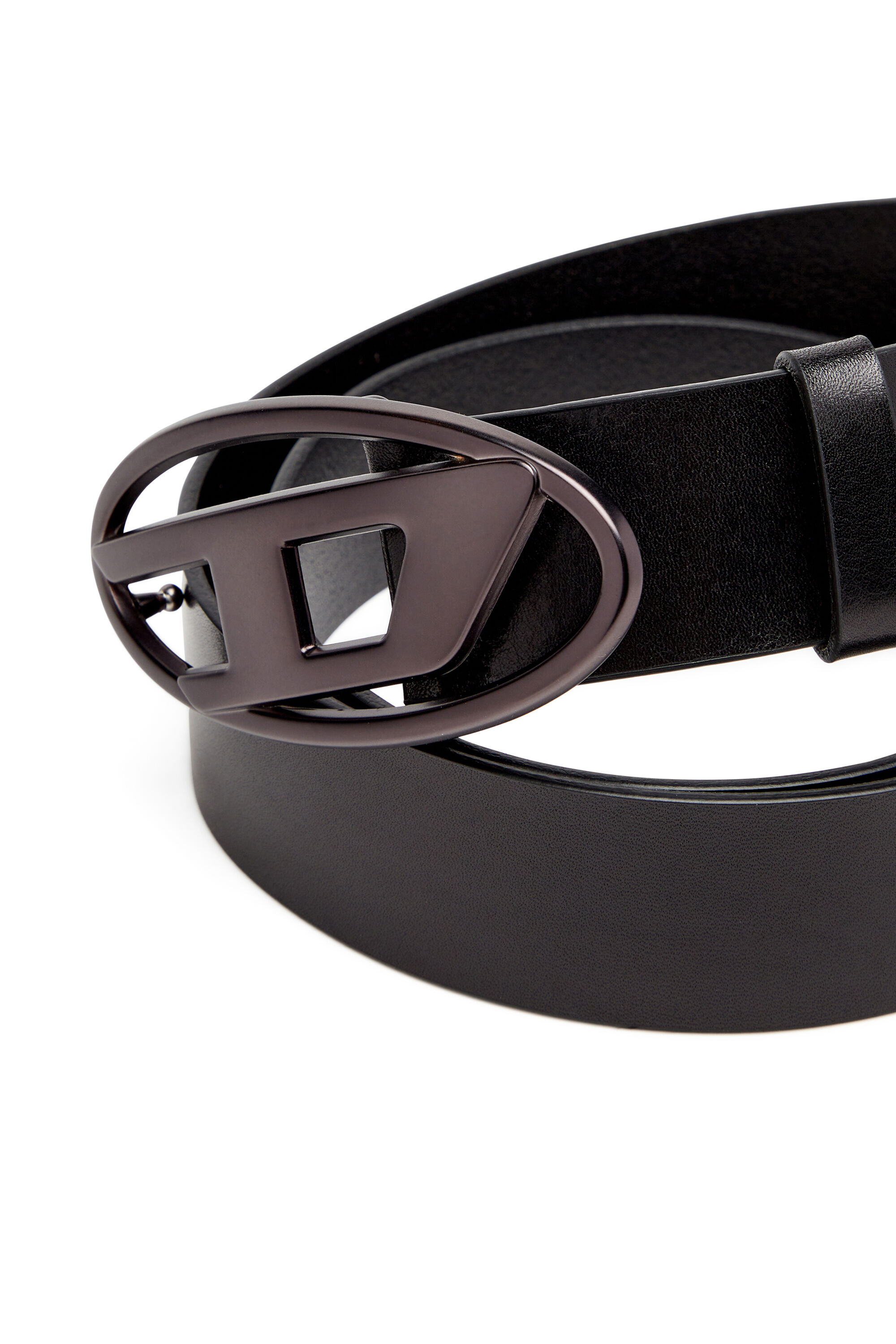 DIESEL 1DR Oval D ブラック レザー ベルト 80サイズ Women's 3.9cm leather belt with metallic Oval D buckle