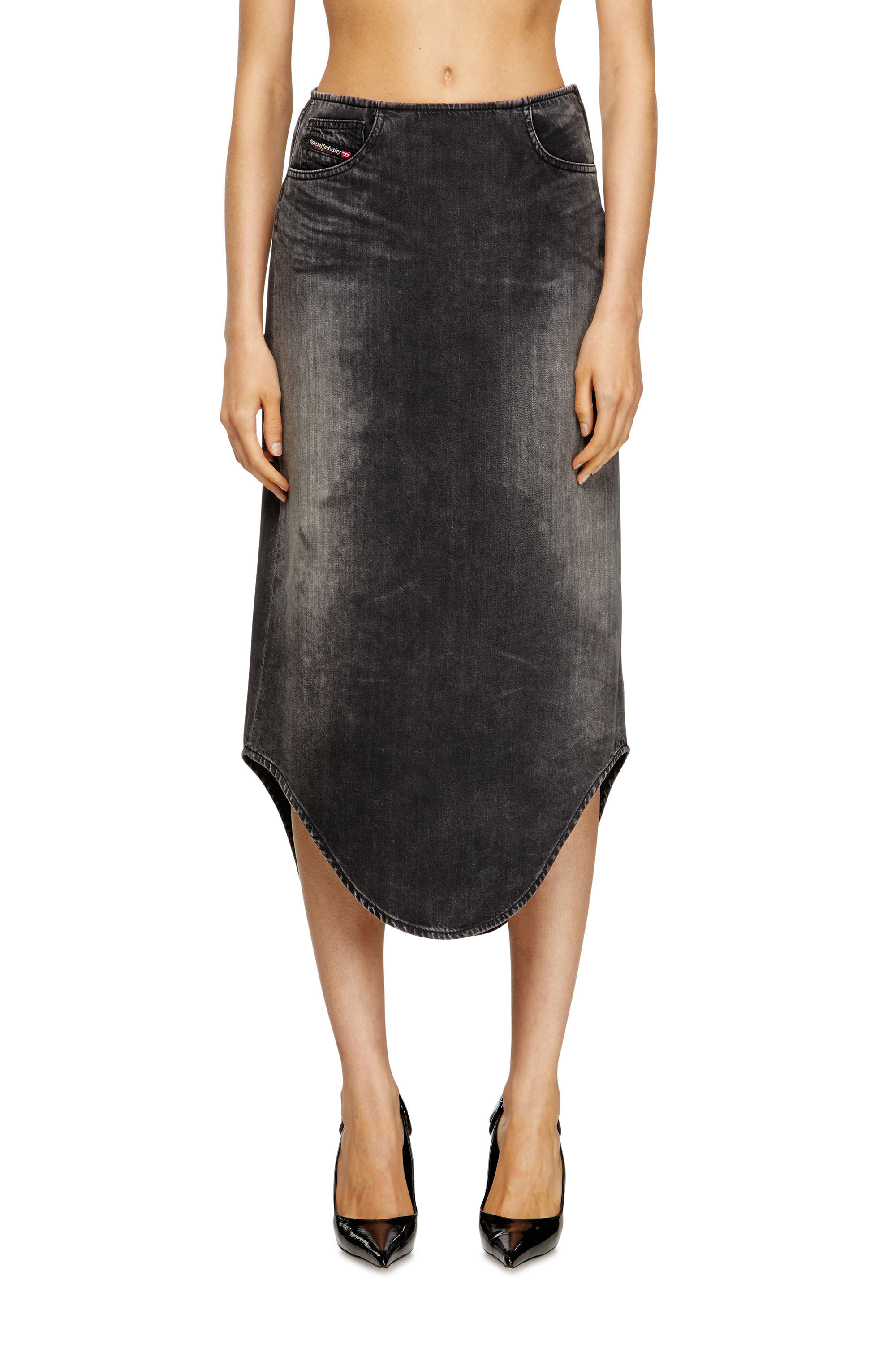 Diesel - DE-PLUMY-S, Female's Denim midi skirt with shadow effect in Black - 3