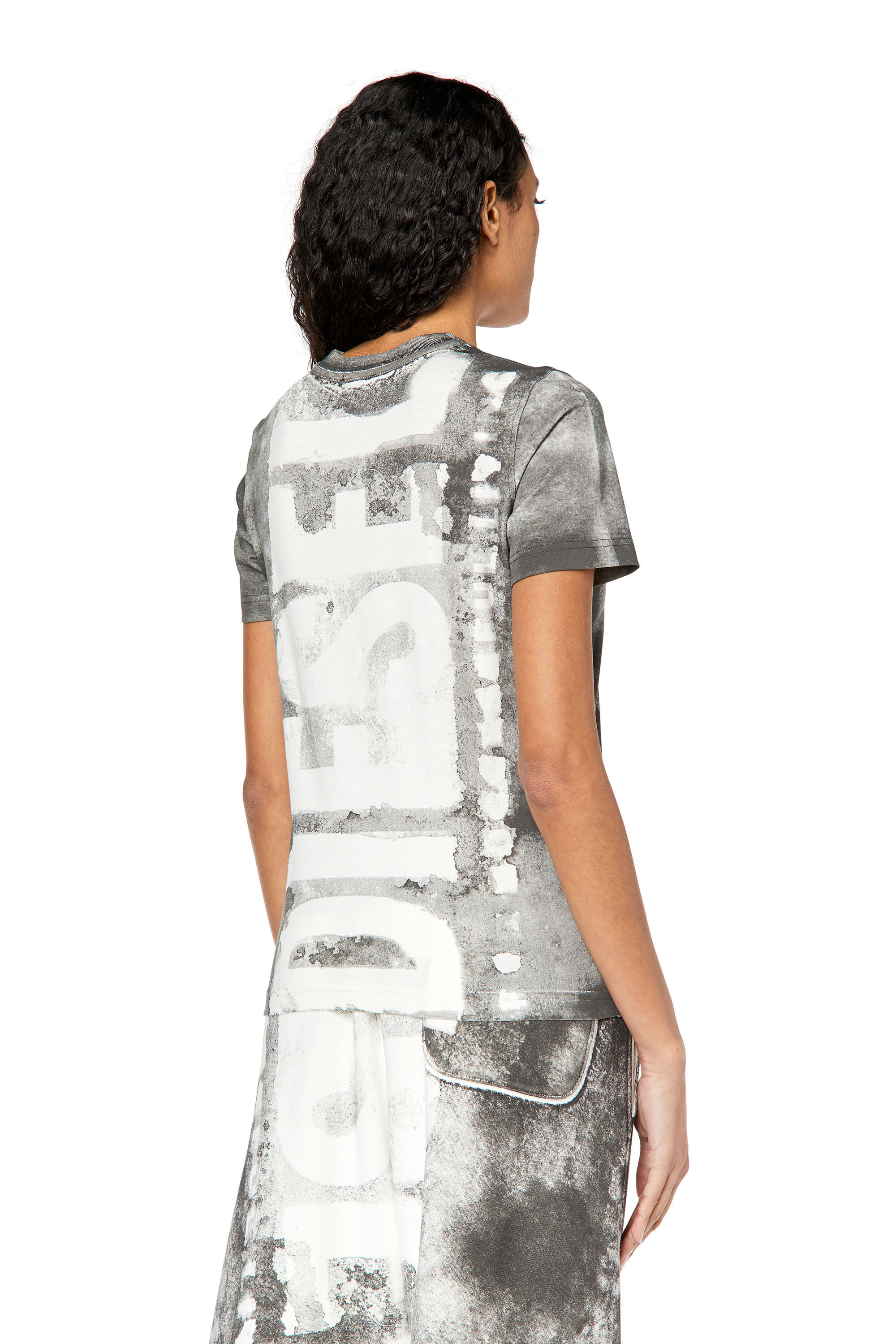 Diesel - T-REG-G1, Woman's T-shirt with bleeding-effect logo in Grey - 5