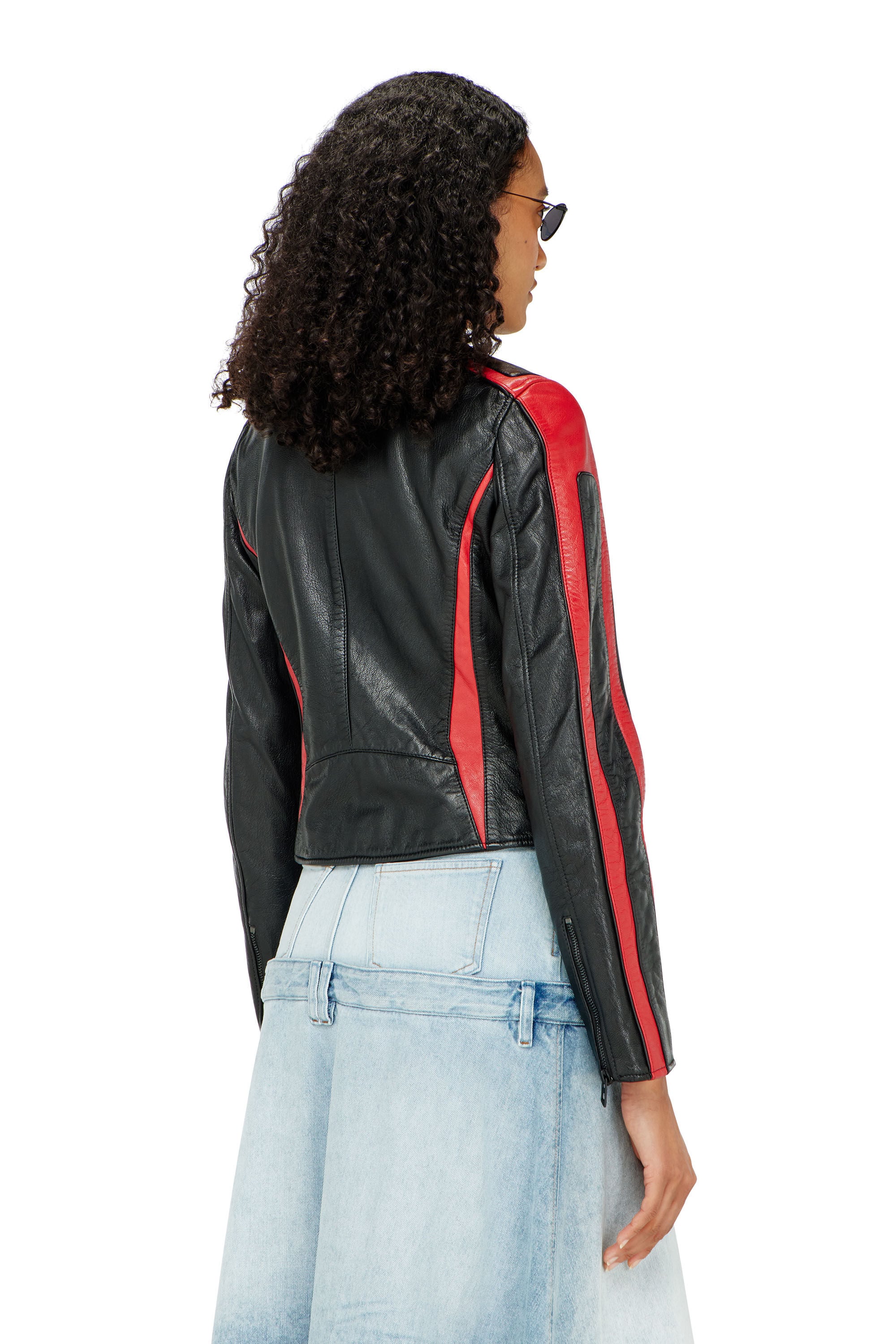 Diesel - L-OVABLE, Woman's Biker jacket in colour-block leather in Black/Red - 5