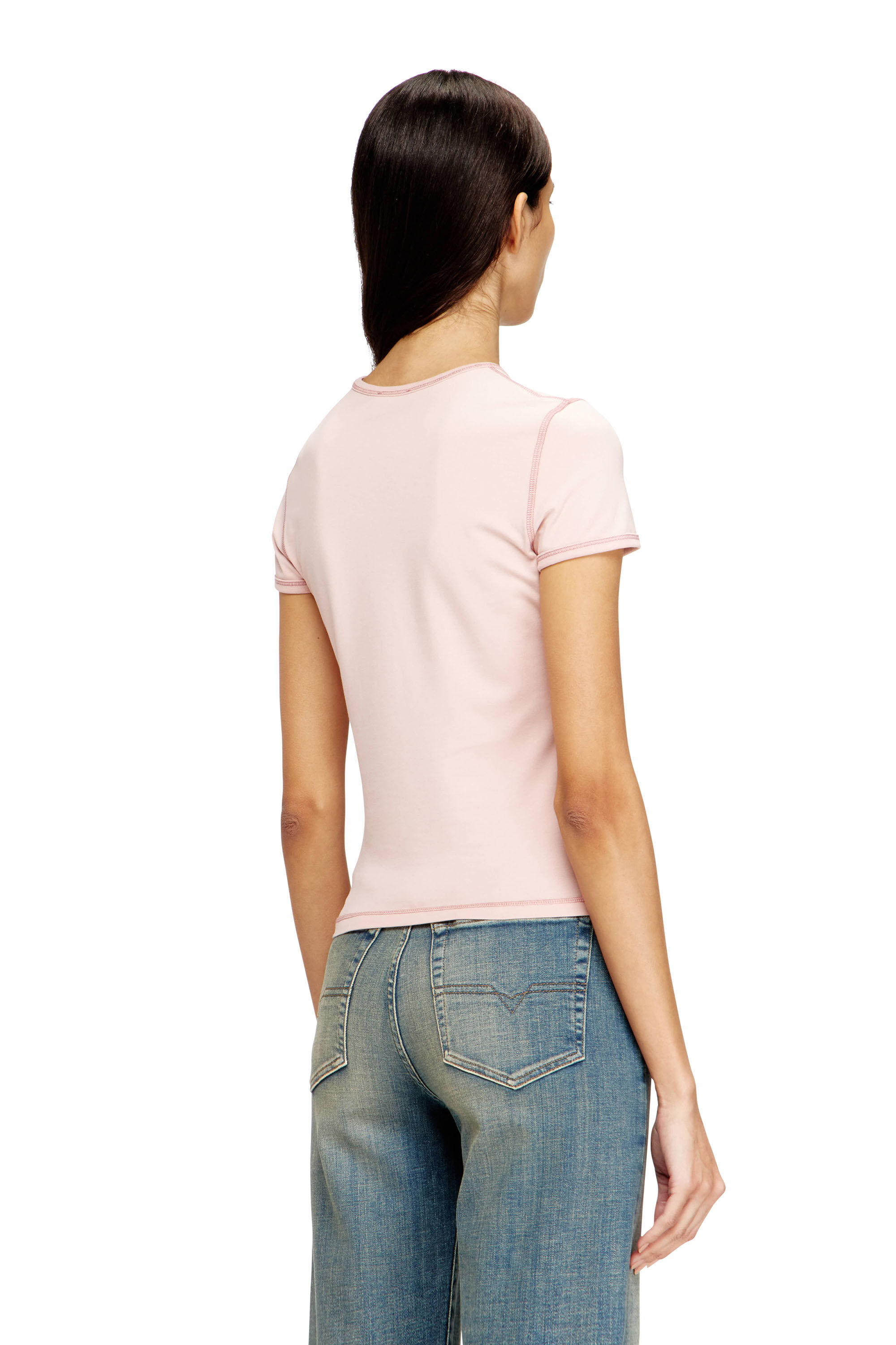 Women's Slim T-shirt with heart print and studs | Pink | Diesel