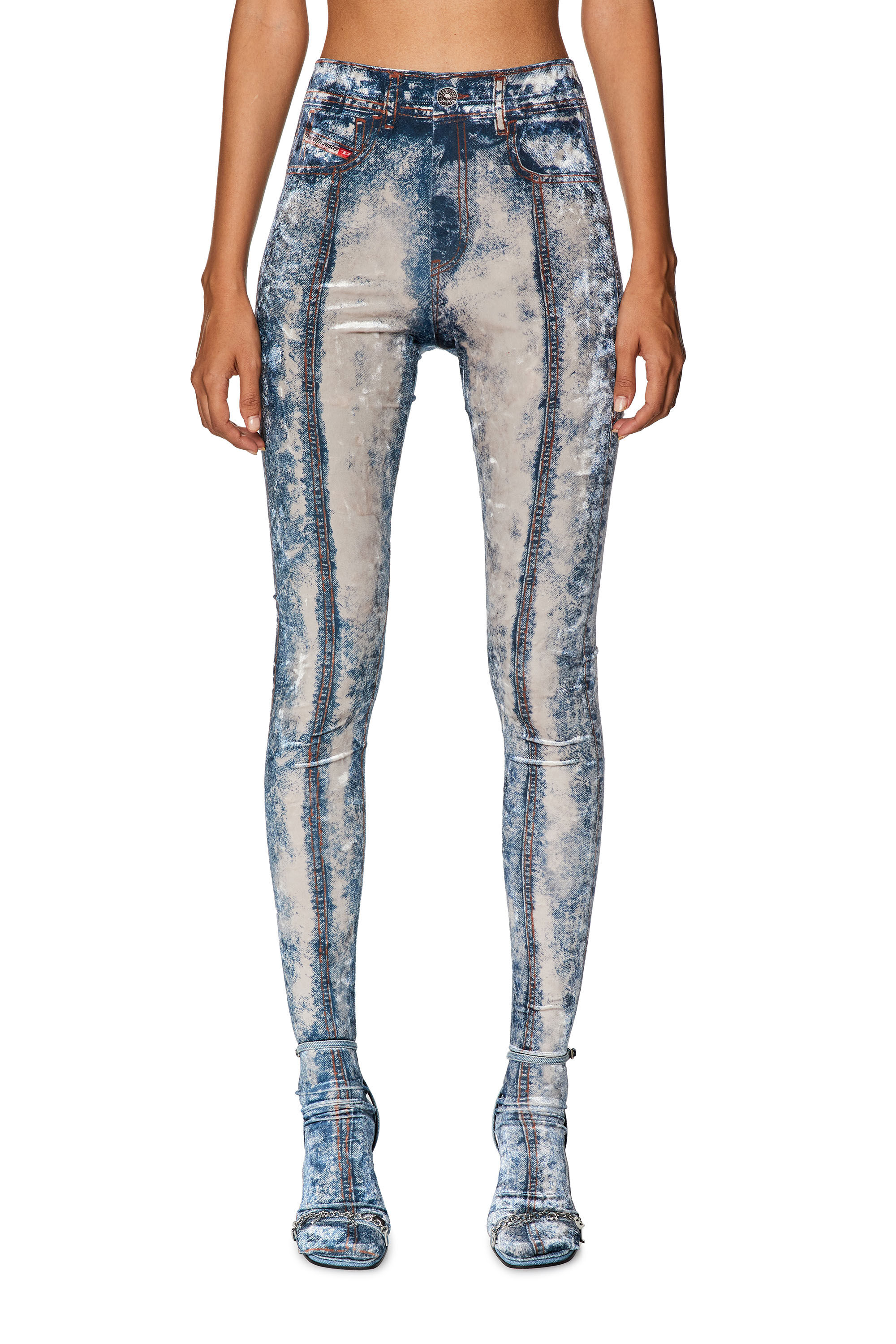 Diesel - P-KOLVET, Female's Chenille leggings with denim print in Blue - 3