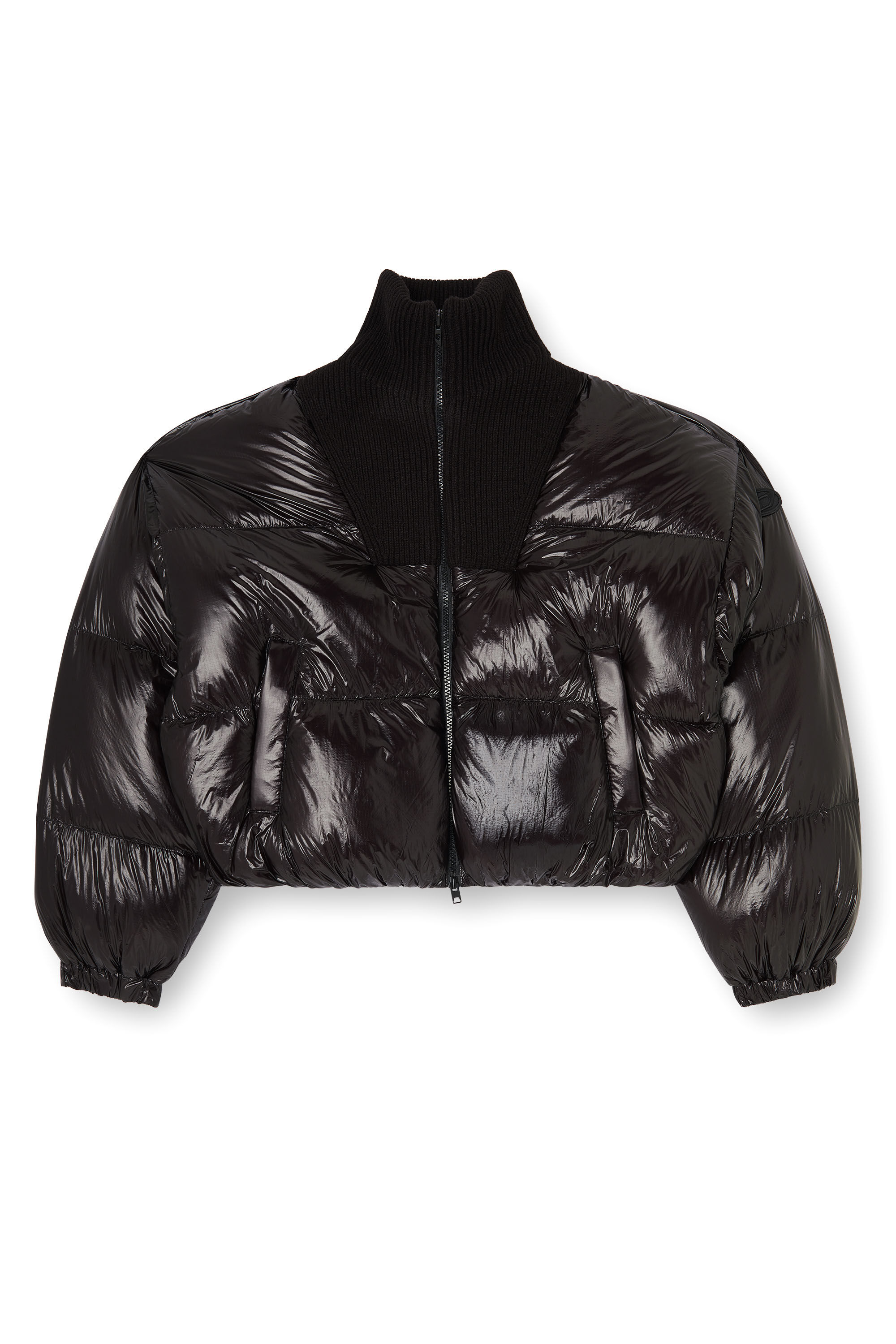 Women's Down puffer jacket in ripstop with knitted collar | Black