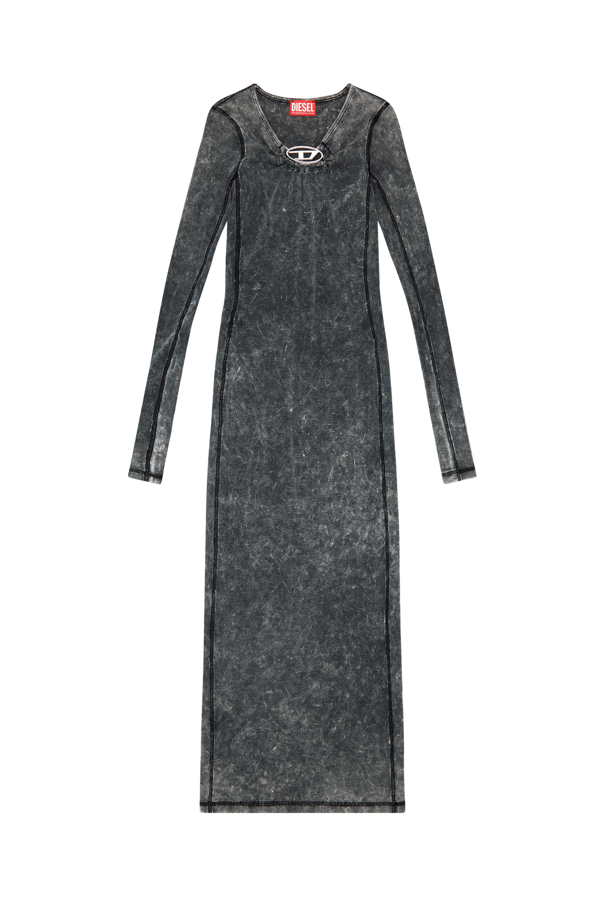 Diesel - D-CRITIC, Female's Ribbed midi dress with oval D plaque in Dark Grey - 2