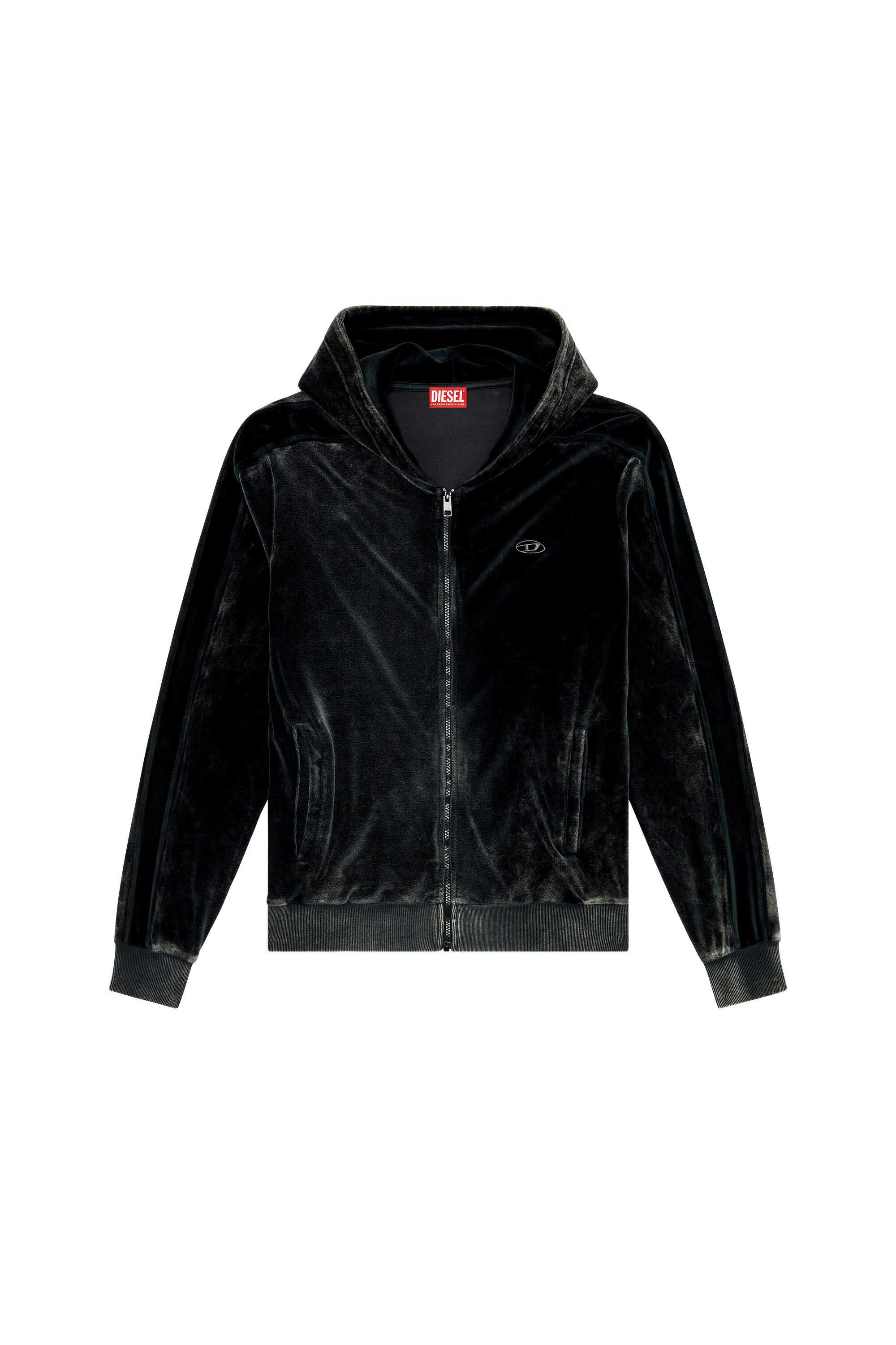 Diesel - S-OCLOCK, Male's Acid-wash chenille zip-up hoodie in Black - 2