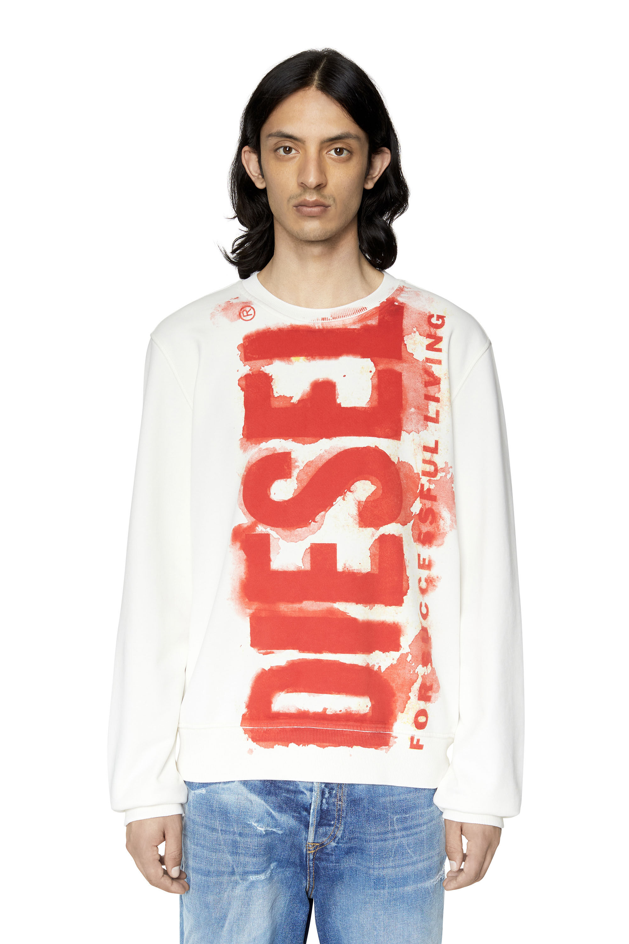 Diesel - S-GINN-E5, Male's Sweatshirt with bleeding-effect logo in White - 3