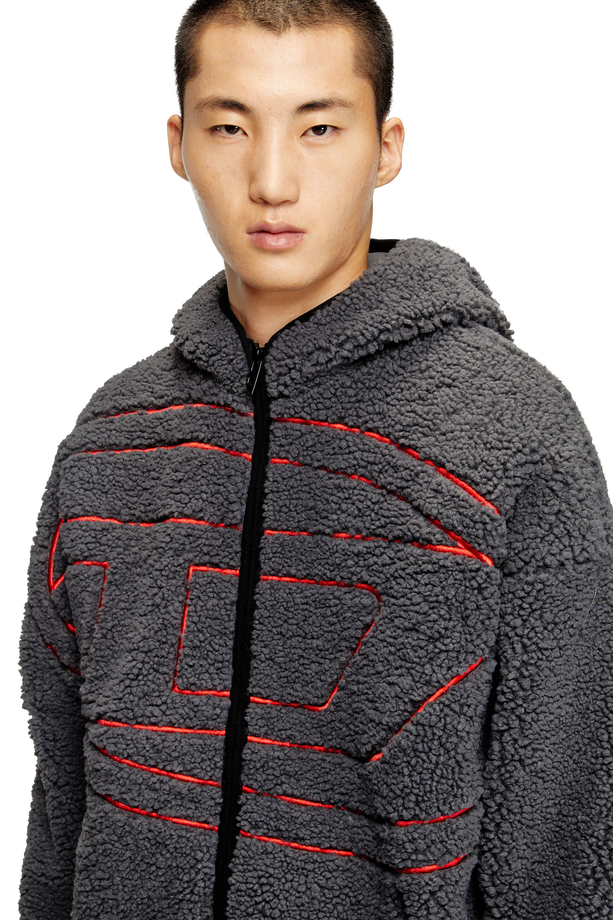 Diesel - S-ZAT, Male's Teddy hoodie sweatshirt in Dark Grey - 5