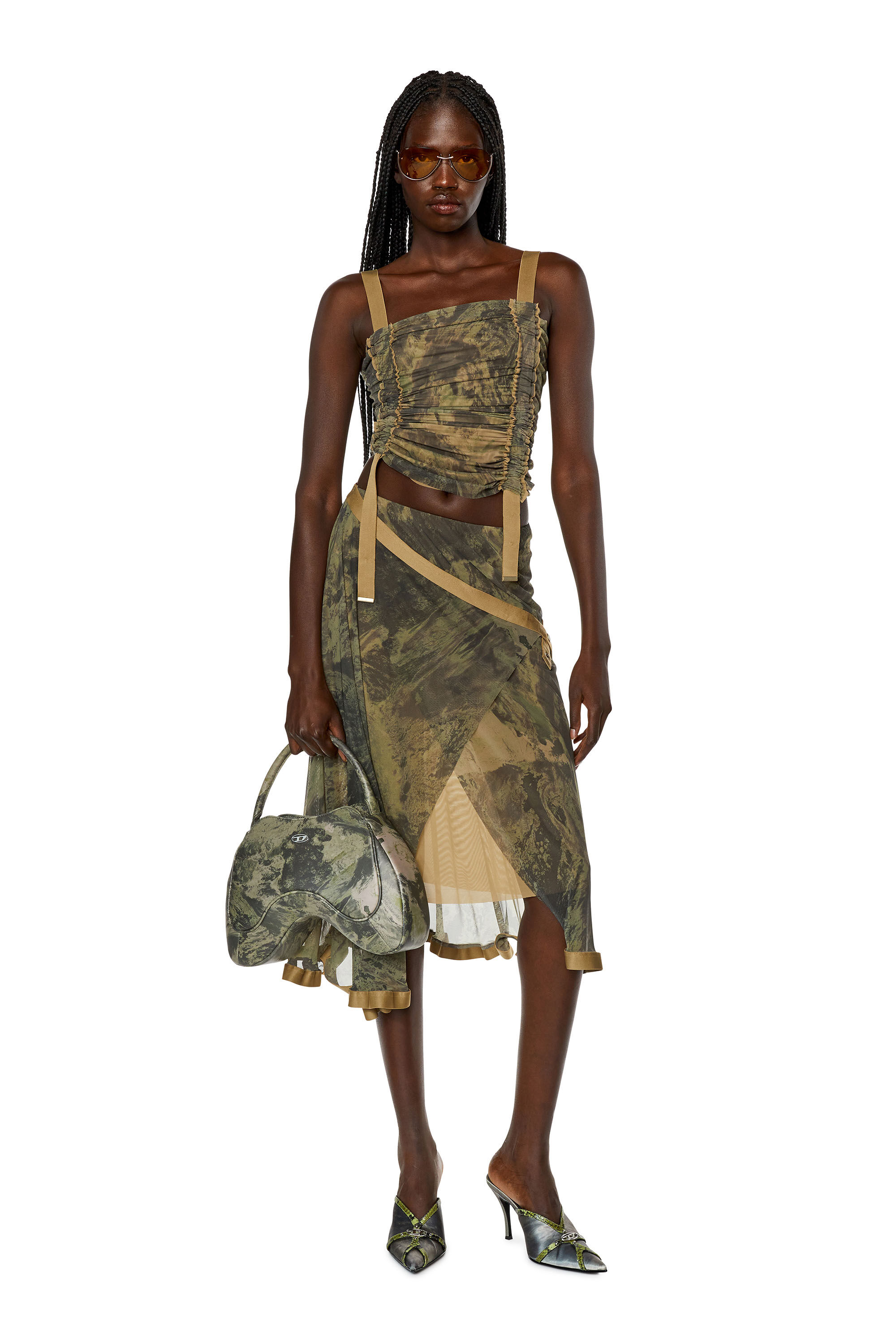 スカート ANREALAGE WRAP POLYESTER MILITARY SKIRT Women's Wrap skirt in Planet tulle | Green | Diesel