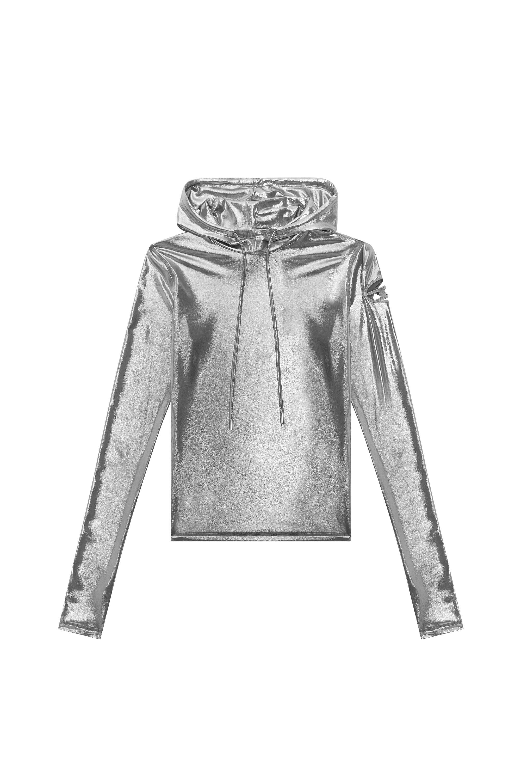 Diesel - T-METAL-L1, Sweat-shirt à capuche effet métallisé brillant Femme in Gris argenté - 2