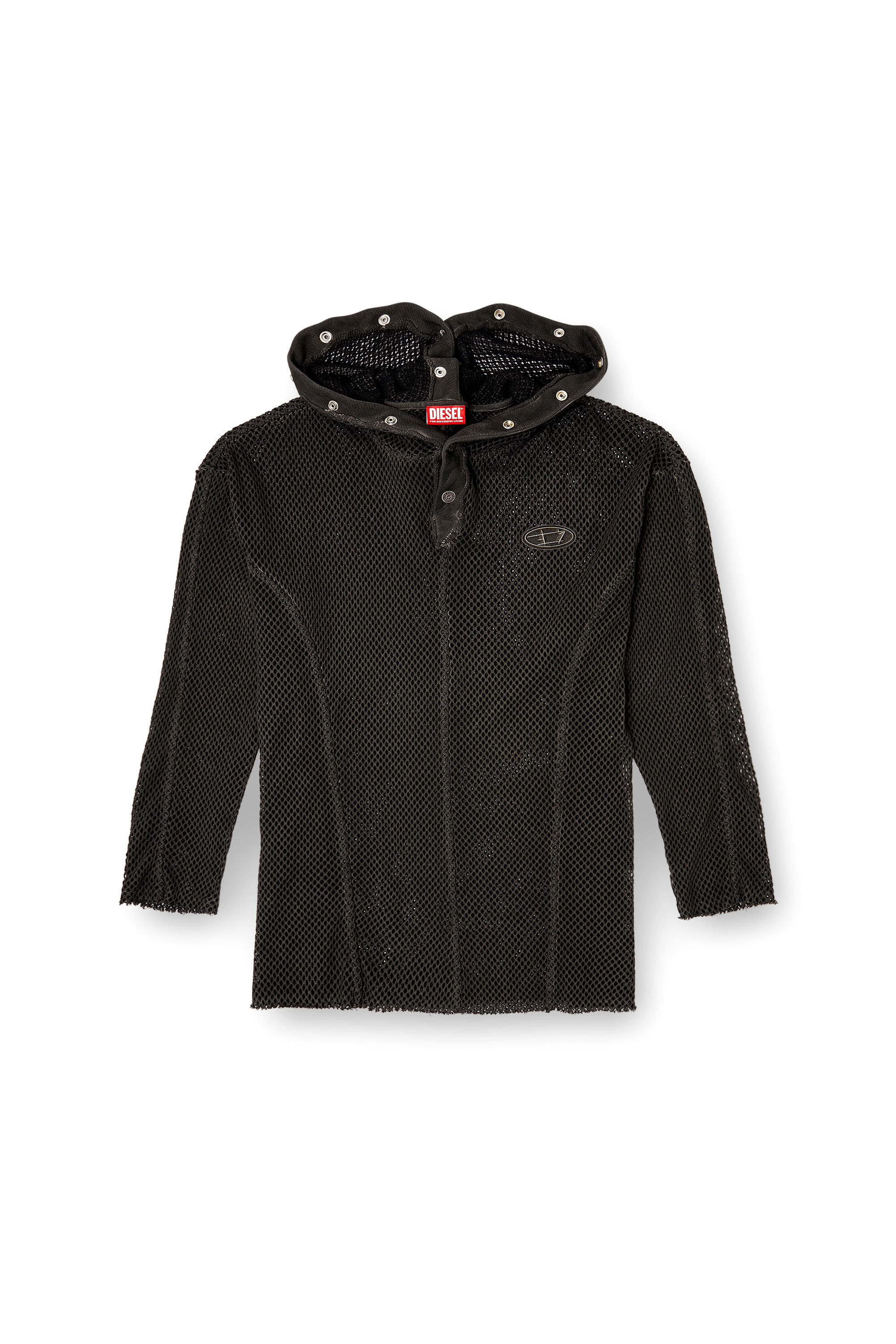 トップス jentlouis Mesh Knit Hoodie Women's Fishnet hoodie with full-closure hood | Black | Diesel