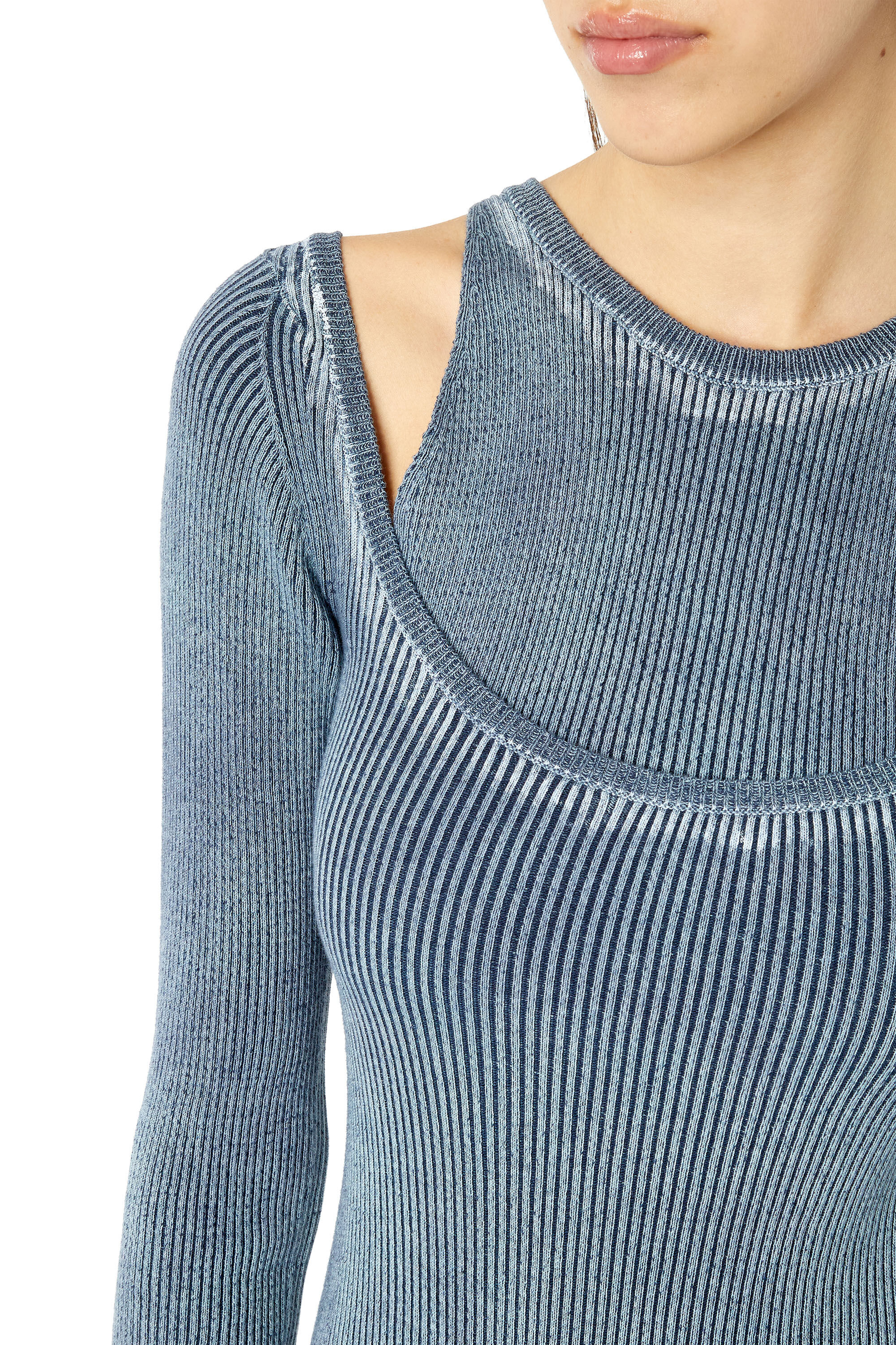 Diesel - M-ICA, Robe courte en maille à effet superposé Femme in Bleu - 4