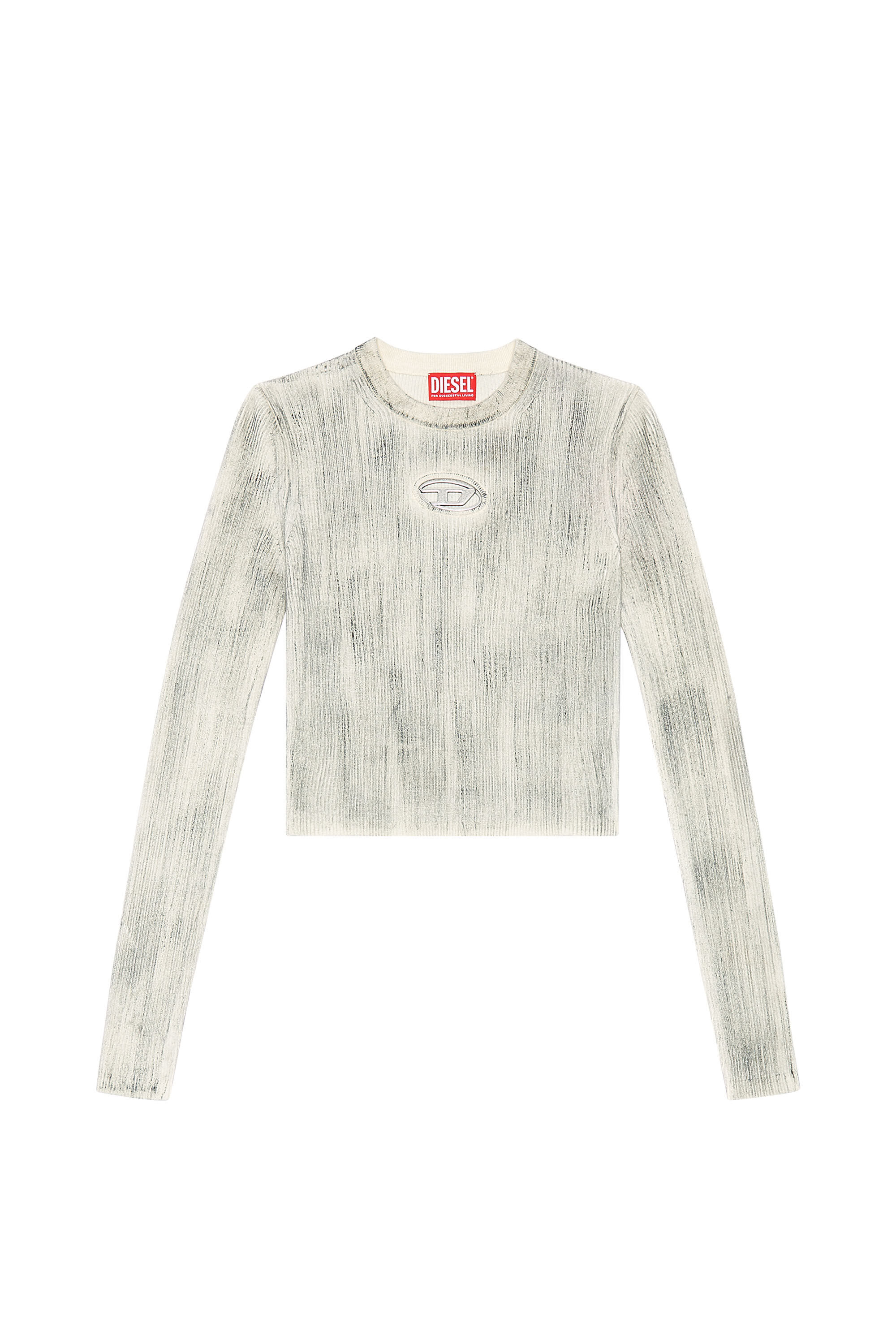 Diesel - M-ZOEY-C, Woman's Ribbed crew-neck with oval D plaque in Light Grey - 2