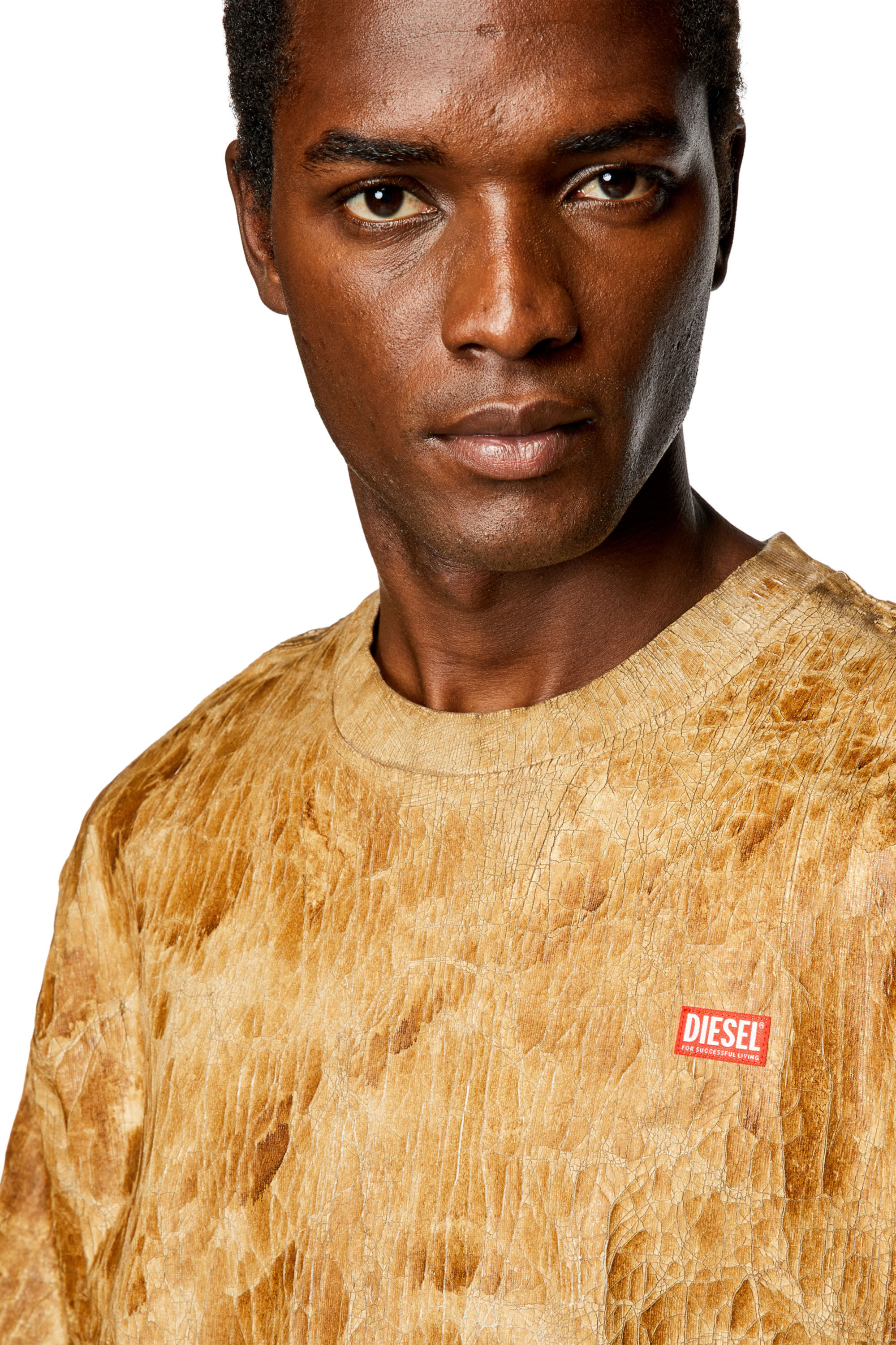 Diesel - T-MASSI, Male's Leather-effect cotton T-shirt in Light Brown - 4