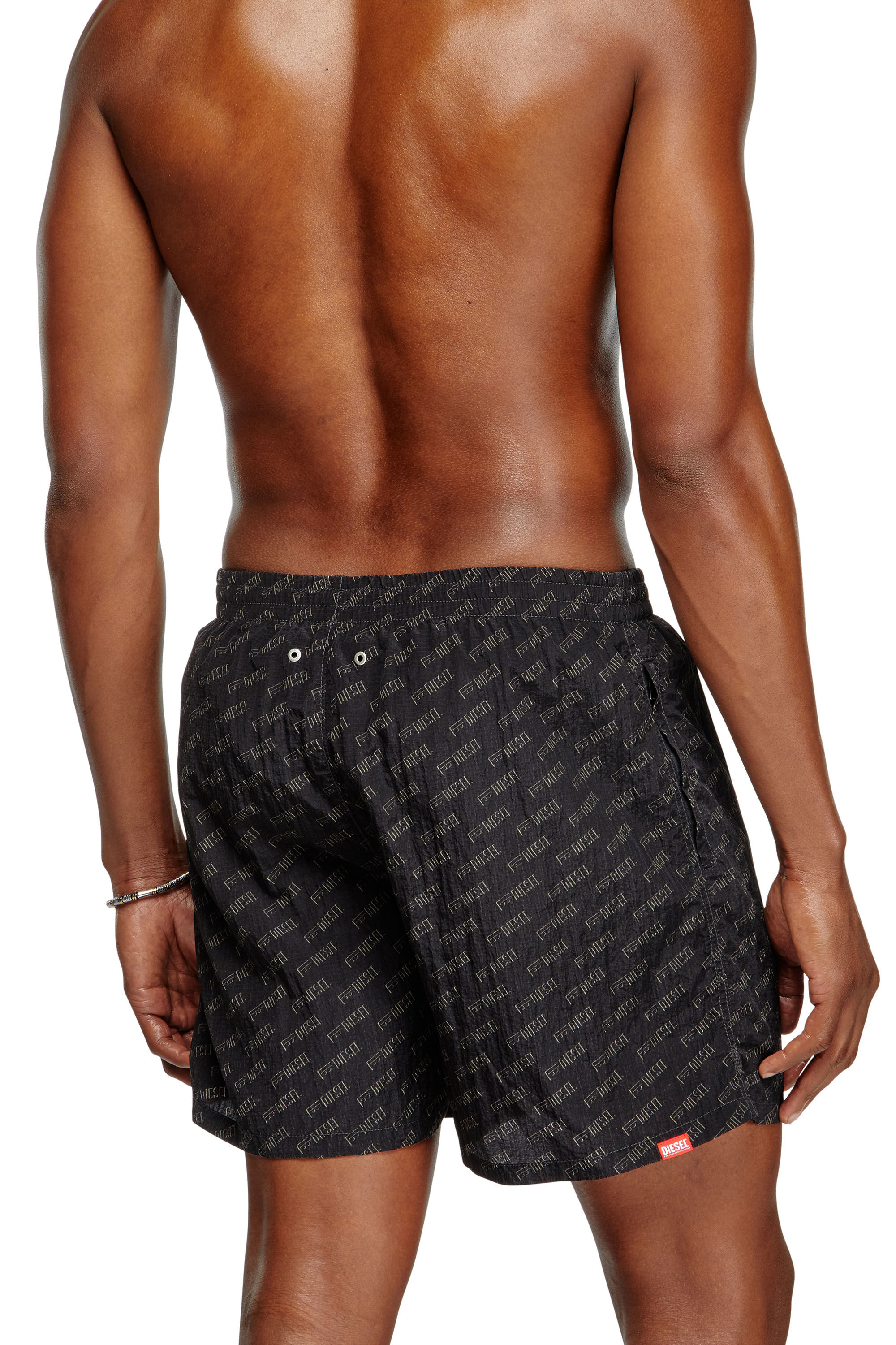 Men's Mid-length swim shorts with all-over logo | Black | Diesel