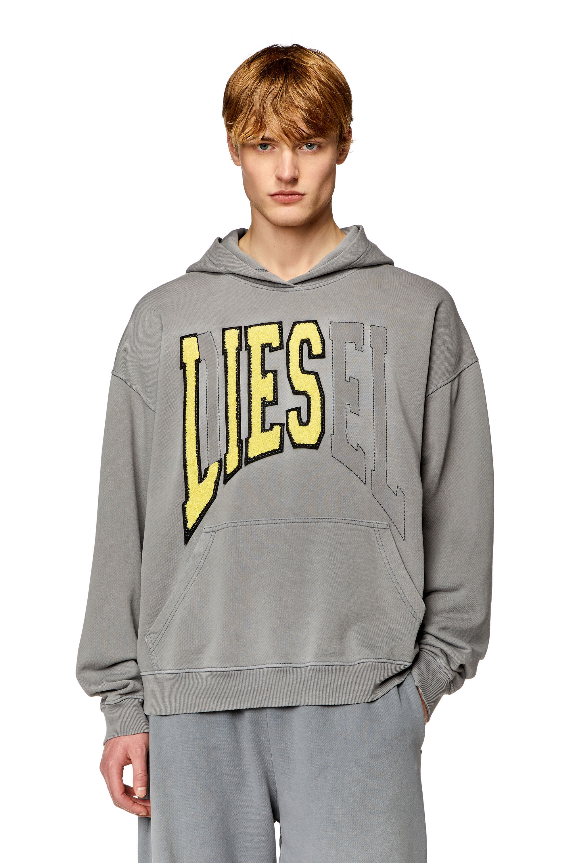 Diesel - S-BOXT-HOOD, Sweat-shirt à capuche universitaire avec empiècements LIES Homme in Gris - 3