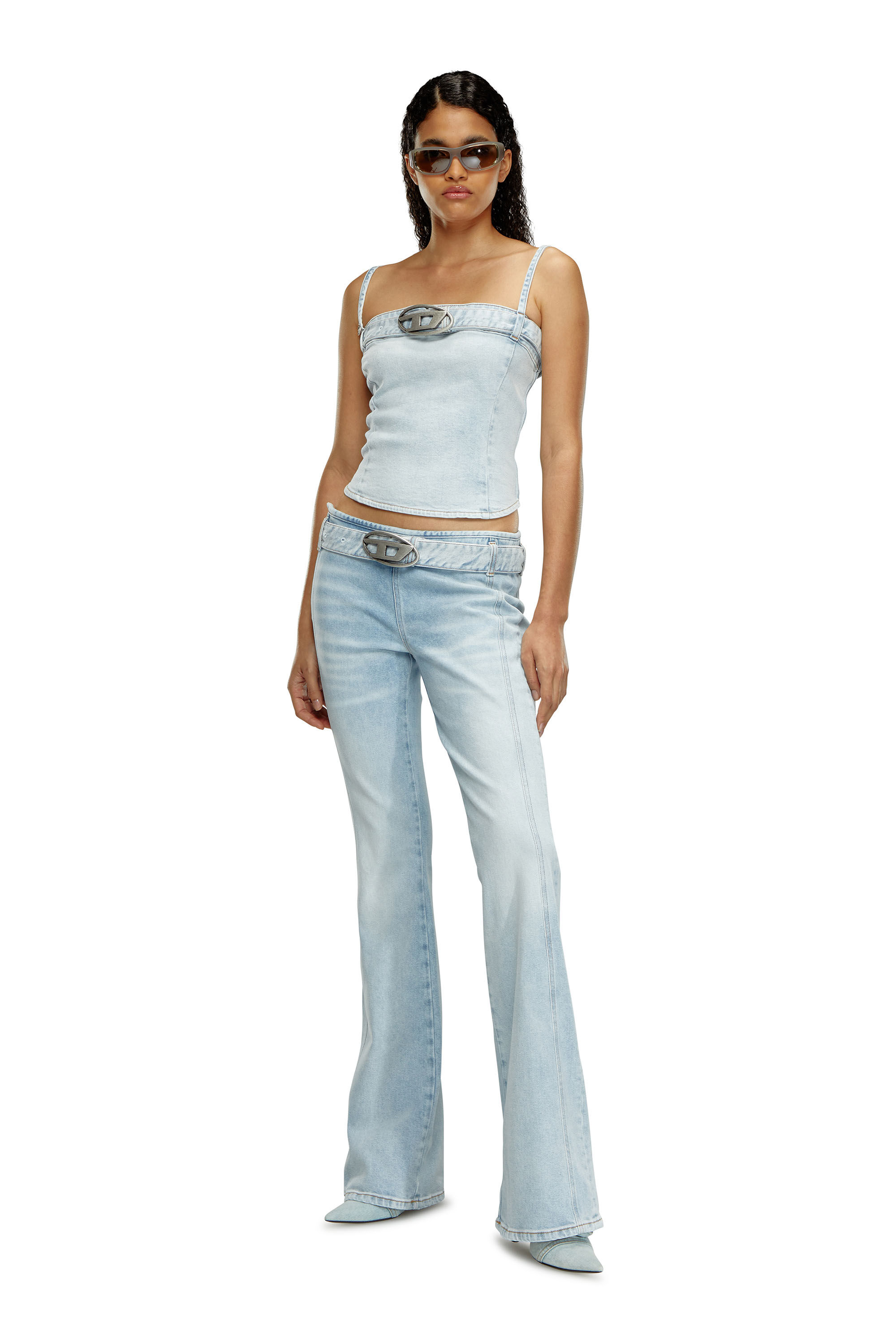 Diesel - DE-LUCY-S, Top cropped en denim avec ceinture à logo Femme in Bleu - 1