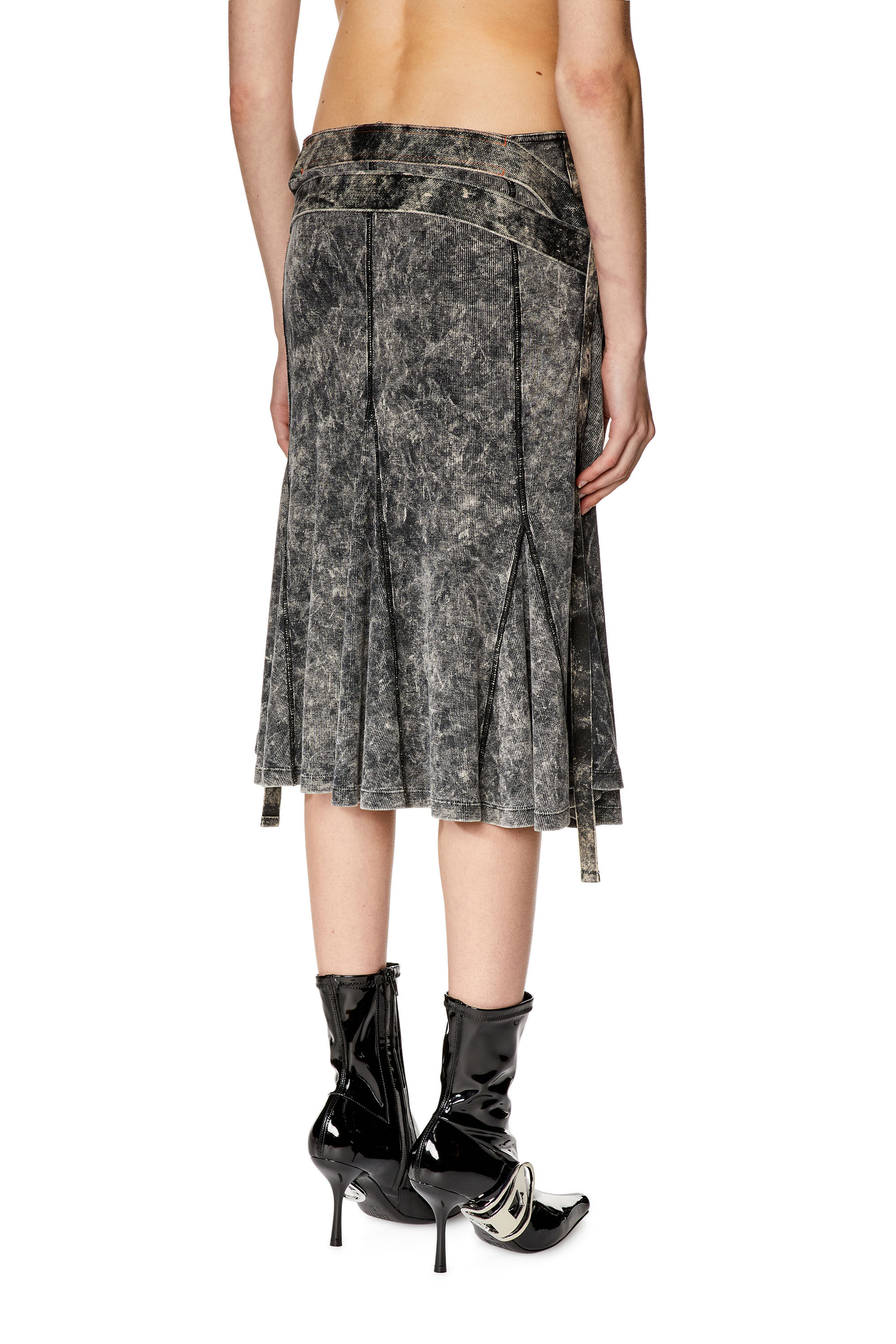 Diesel ディーゼル Black O-Venus Midi Skirt XS Women's Ribbed godet skirt with marble wash | Black | Diesel