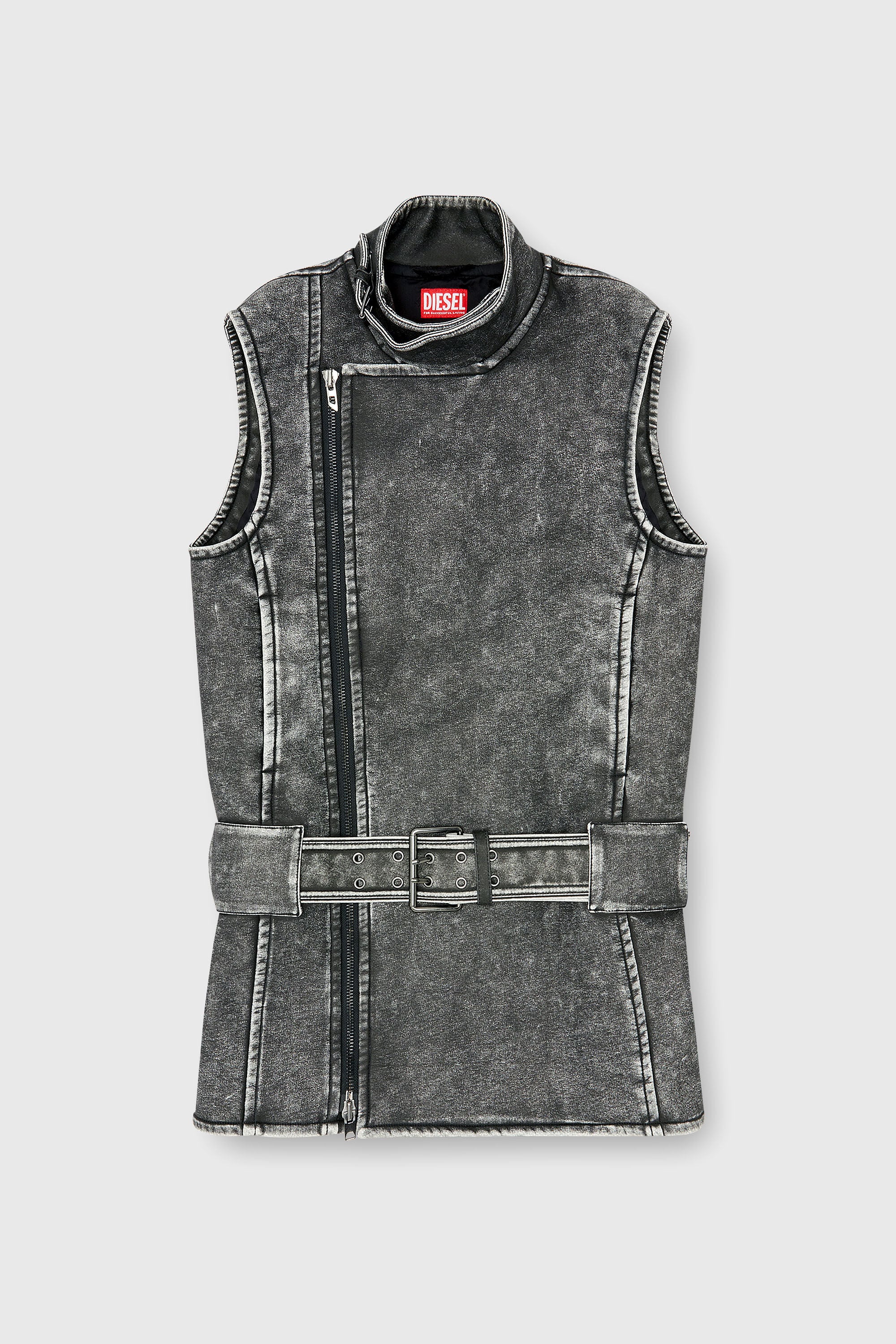 Diesel - D-IKE, Vestido mini estilo biker con cintur&oacute;n Mujer in Gris - 2
