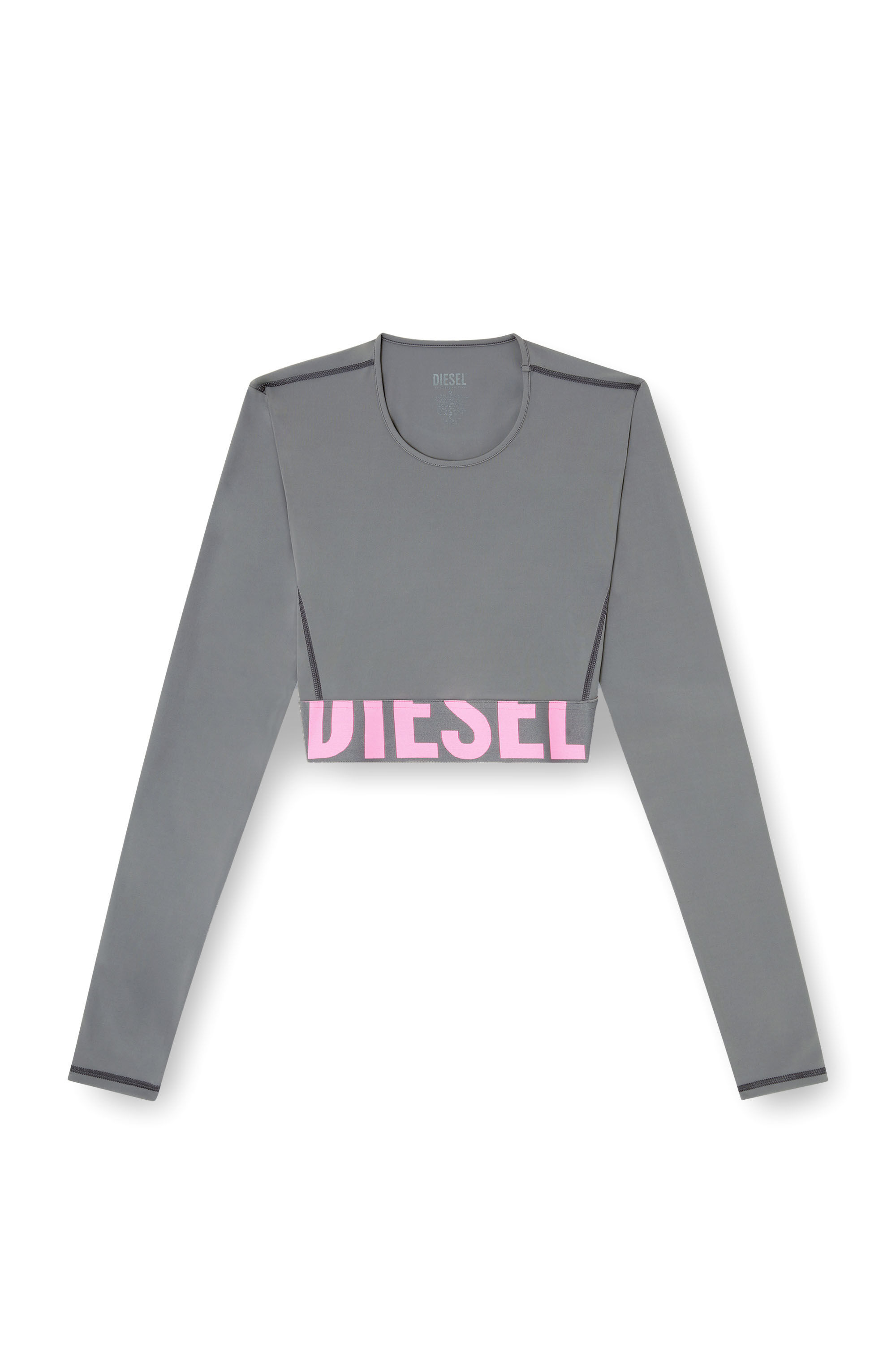Diesel - MELISSA-D-POP, Woman's Microfibre crop top with cut-off logo in Grey - 4