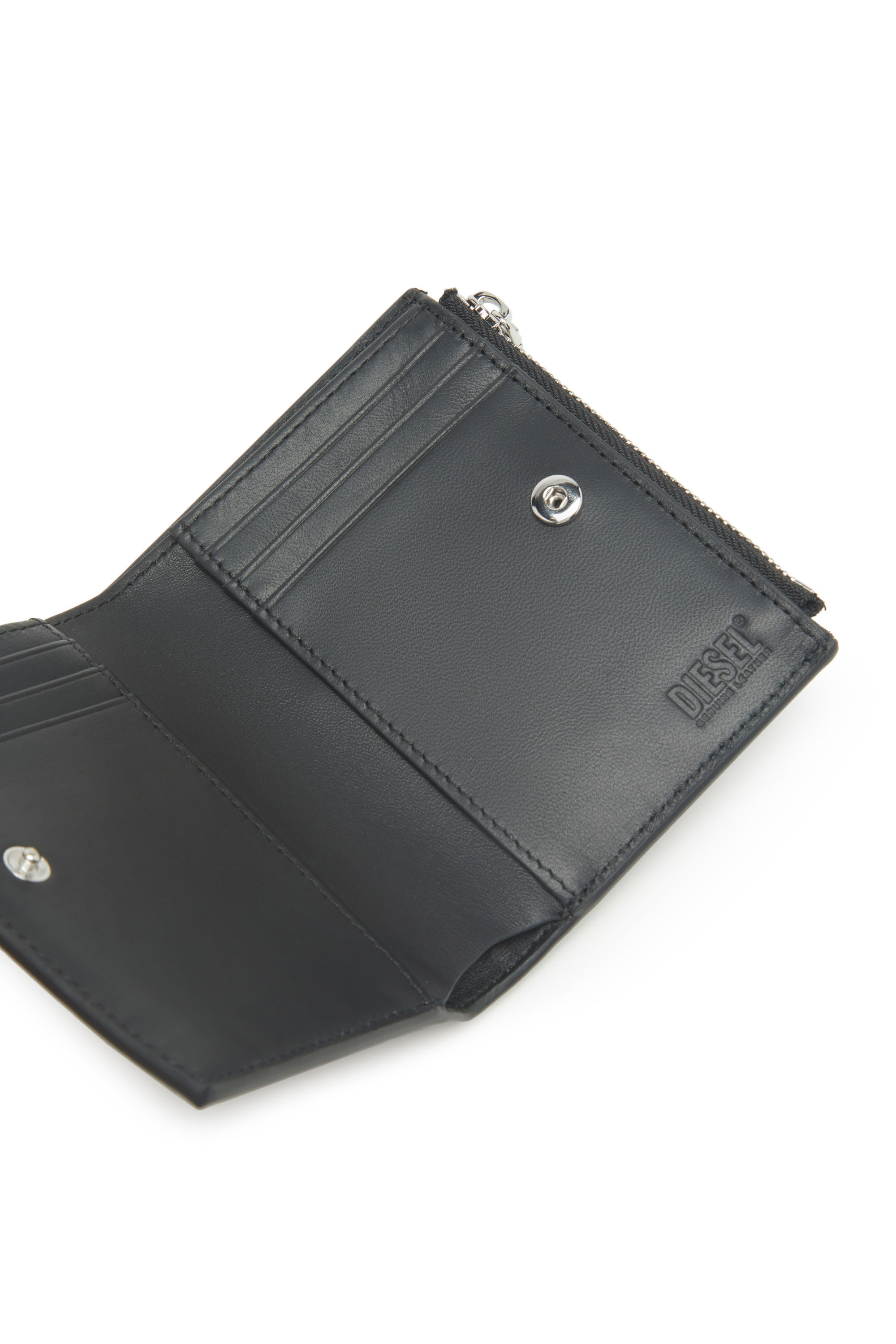 Women's Small leather wallet with embossed logo | Black | Diesel