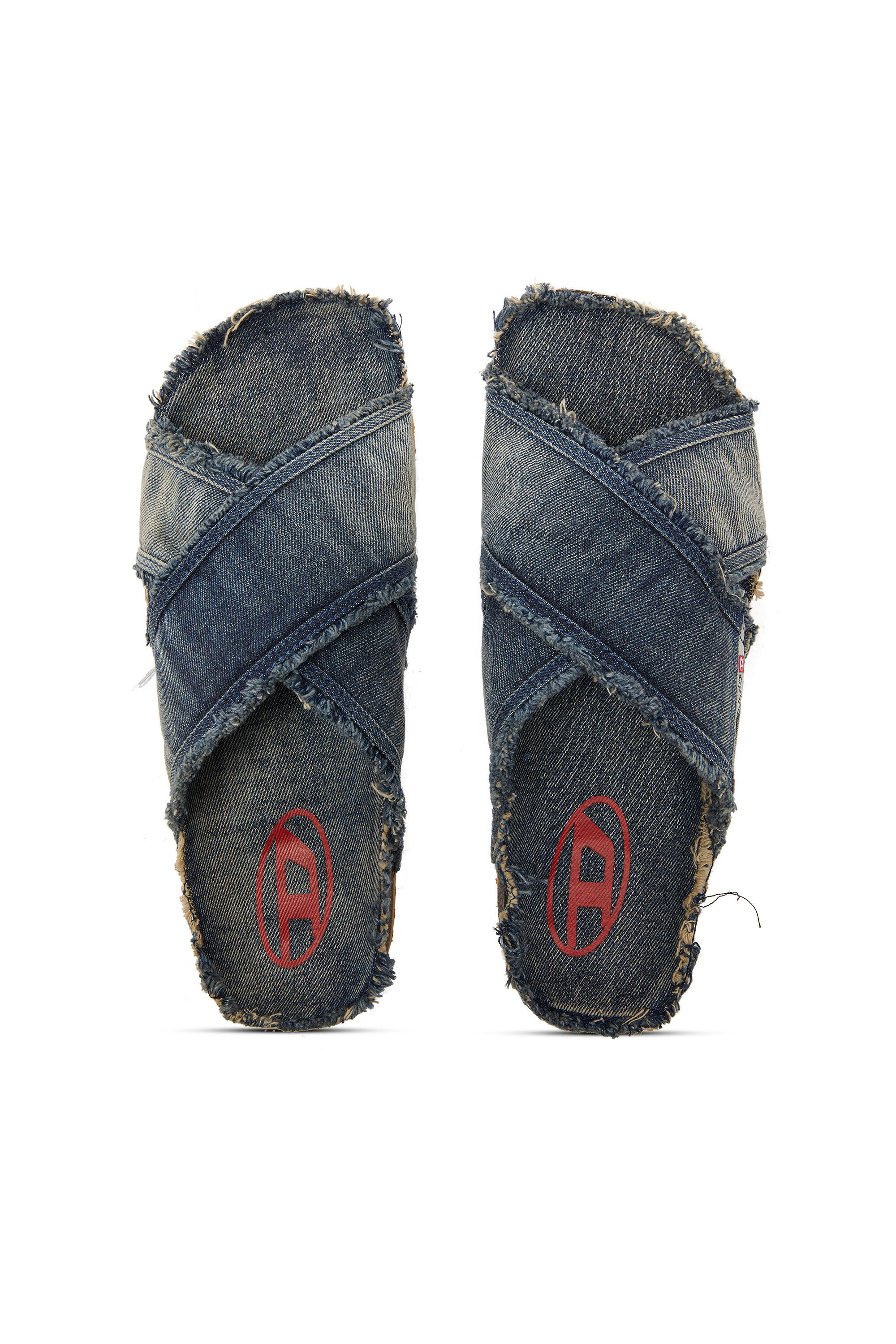 Men's D-Woodstock-Crossover slides in frayed denim | Blue | Diesel