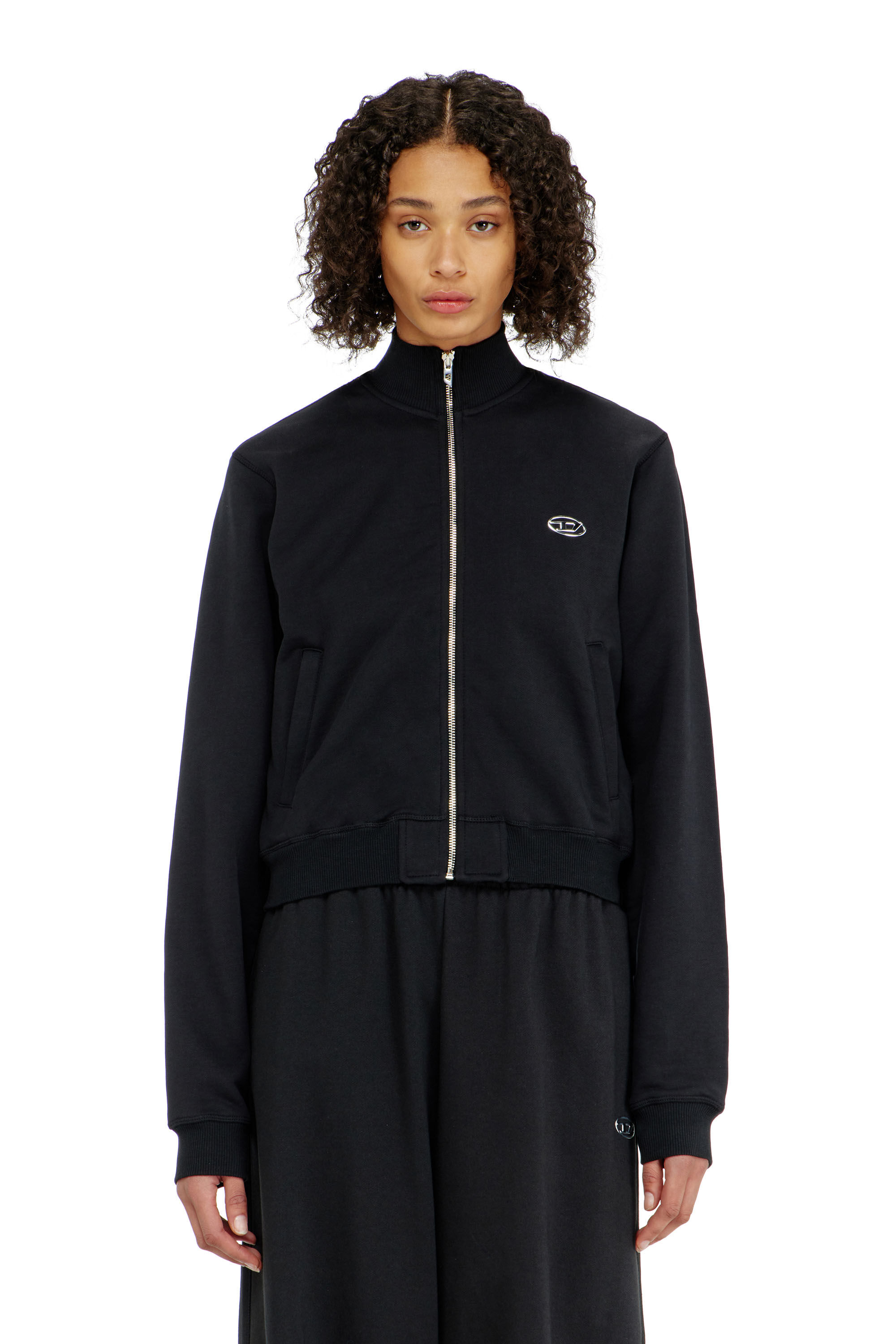 Diesel - F-FLACIN-OD, Woman's Zipped sweatshirt with silver Oval D in Black - 3
