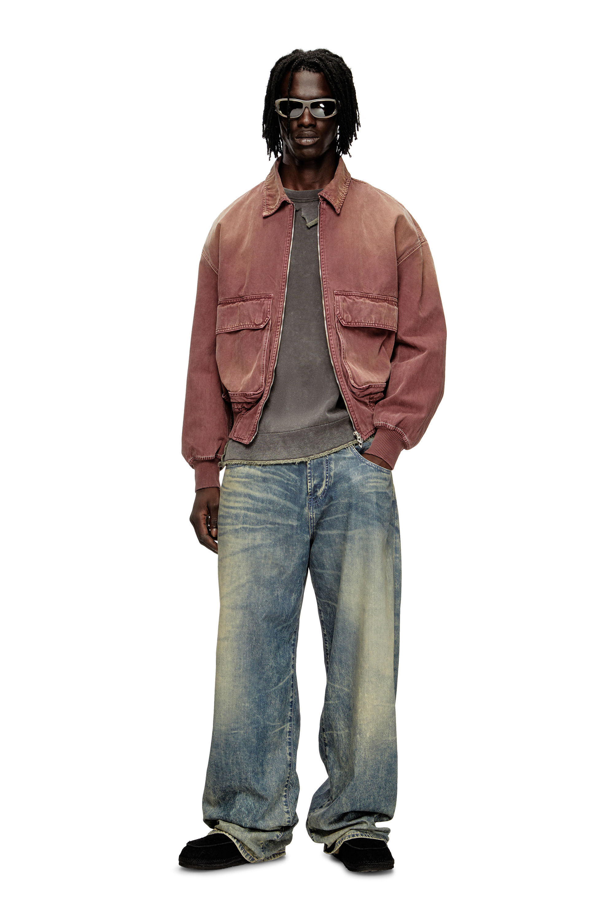 Diesel - D-KURZ, Veste en denim à chevrons coloré Mixte in Marron - 1