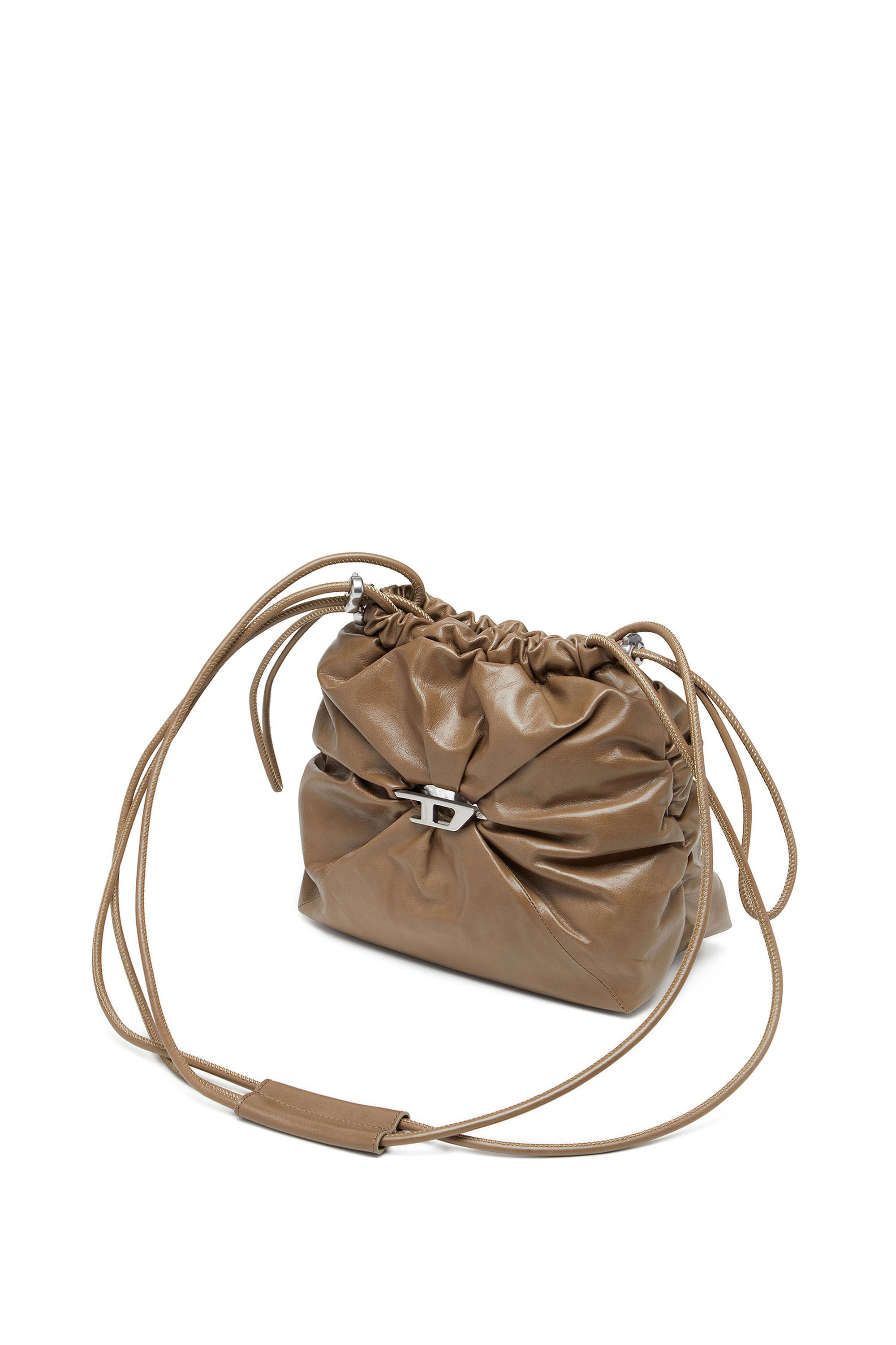 Women's Scrunch-D-Bucket bag in shiny wrinkled leather