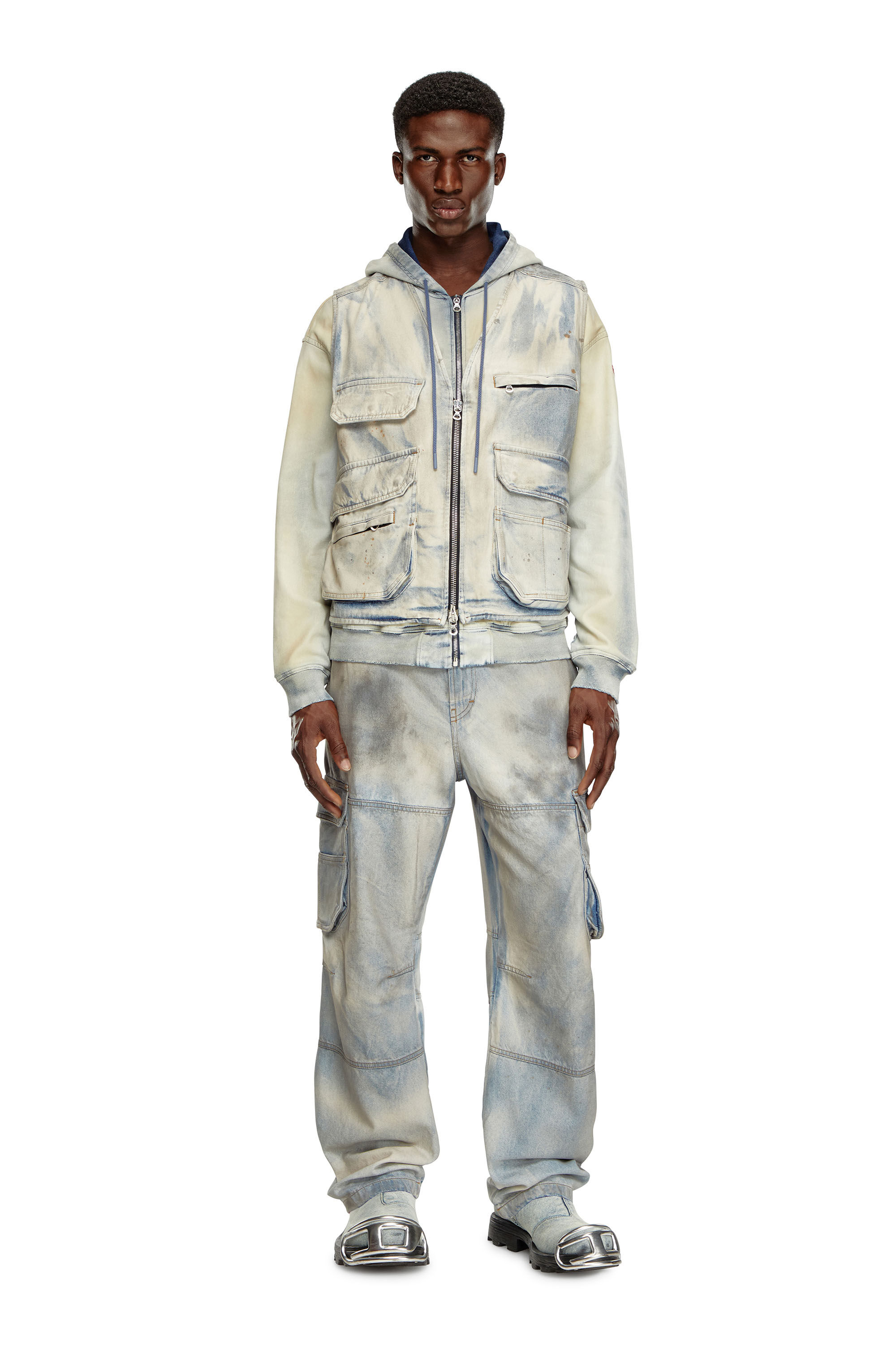 Diesel - D-SAMP-S, Male's Sleeveless jacket in solarised denim in Blue/White - 1