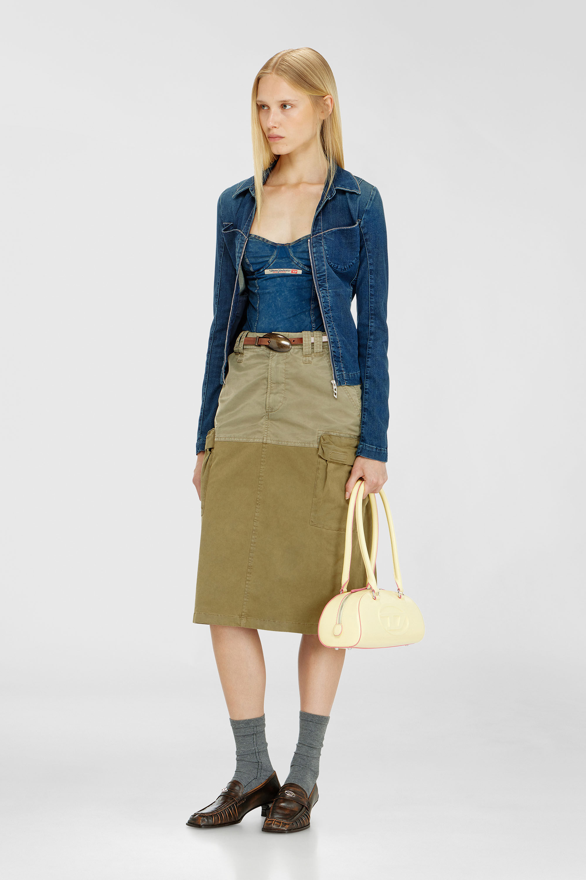 Diesel - O-DELE, Falda cargo midi de algod&oacute;n y nailon Mujer in Verde - 1